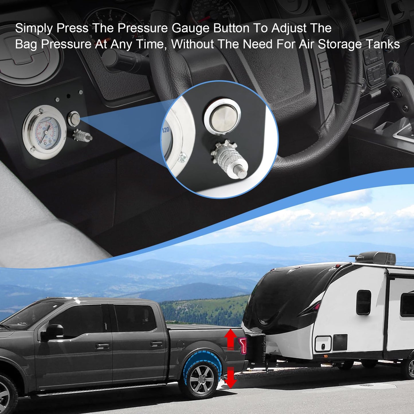 RUIANOMG On Board Air Compressor System Replacement For Trucks Vans, includes Air Spring Compressor, Gauge, Wiring harness, Line and Hardware Kit