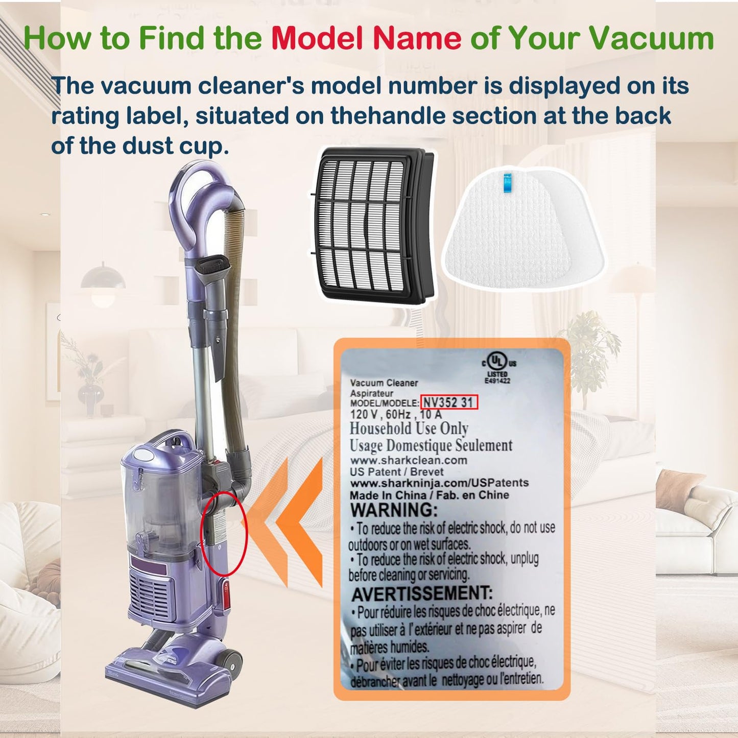 2 + 4 Pack Filters for Shark Vacuum Navigator Lift Away Filter Replacement ZU503AMZ NV350 NV351 NV352 NV355 NV356E NV357 NV360 NV370 UV440 UV540, Parts XFF350 XHF350