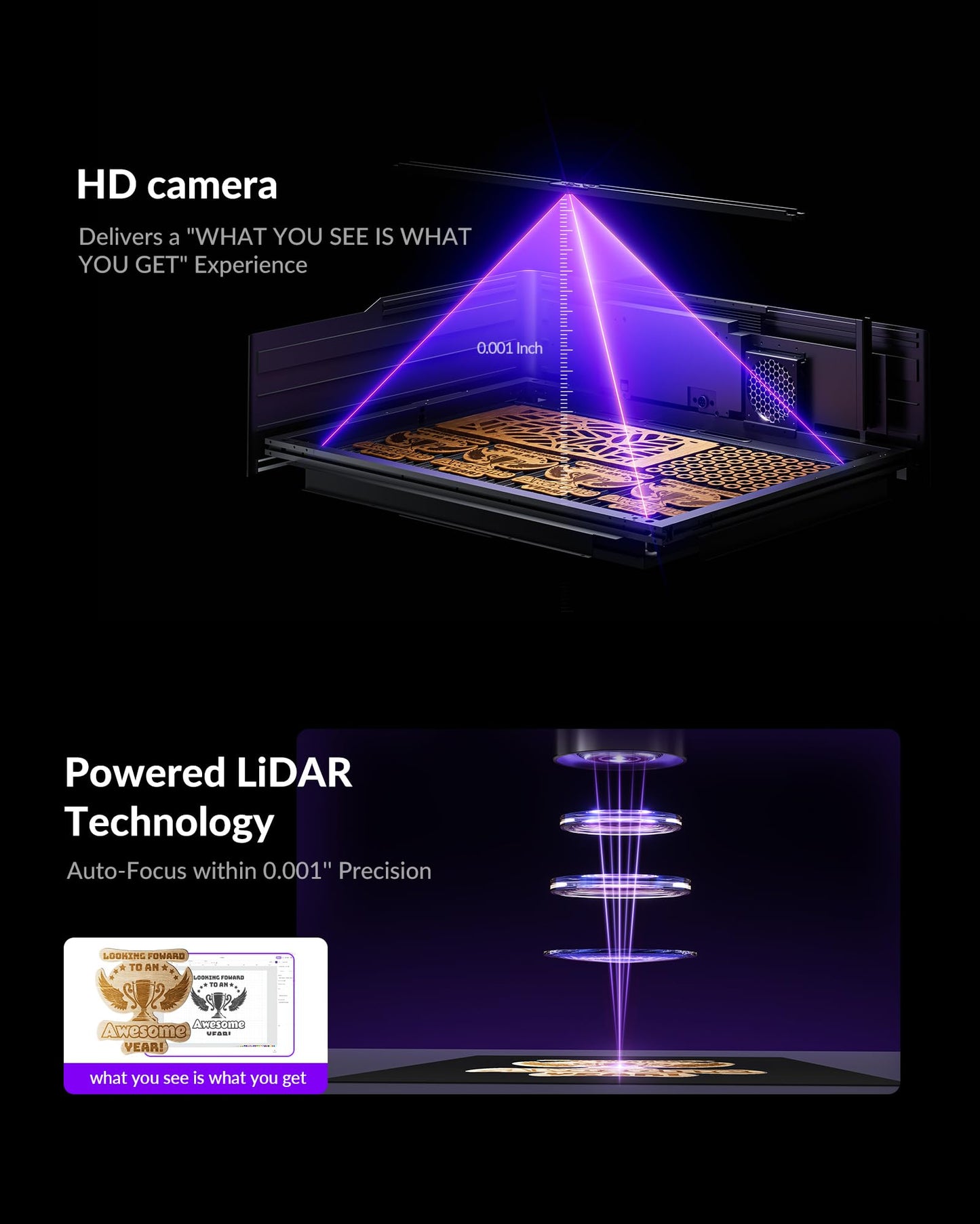 WECREAT Vision Pro 45W Laser Engraver and Cutter with Rotary Pro, HD Camera & Auto-Lifting, Laser Cutter Cuts 1” Wood, Full Enclosure Laser Engraving Machine for Tumblers, Wood and Metal, Acrylic, etc