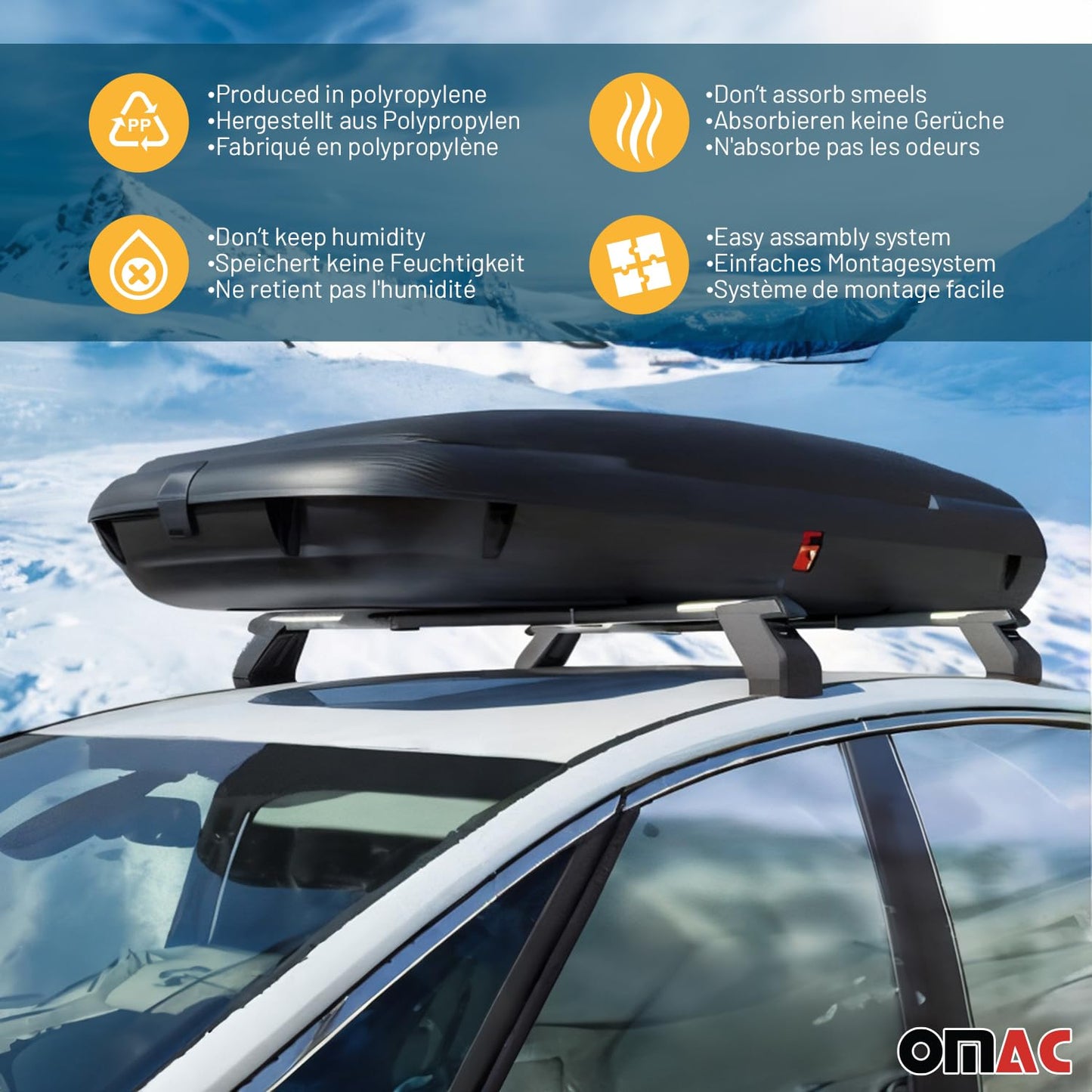 OMAC Car Rooftop Cargo Box Luggage Carrier 11.3 Cubic Feet Carbon Fiber Textured