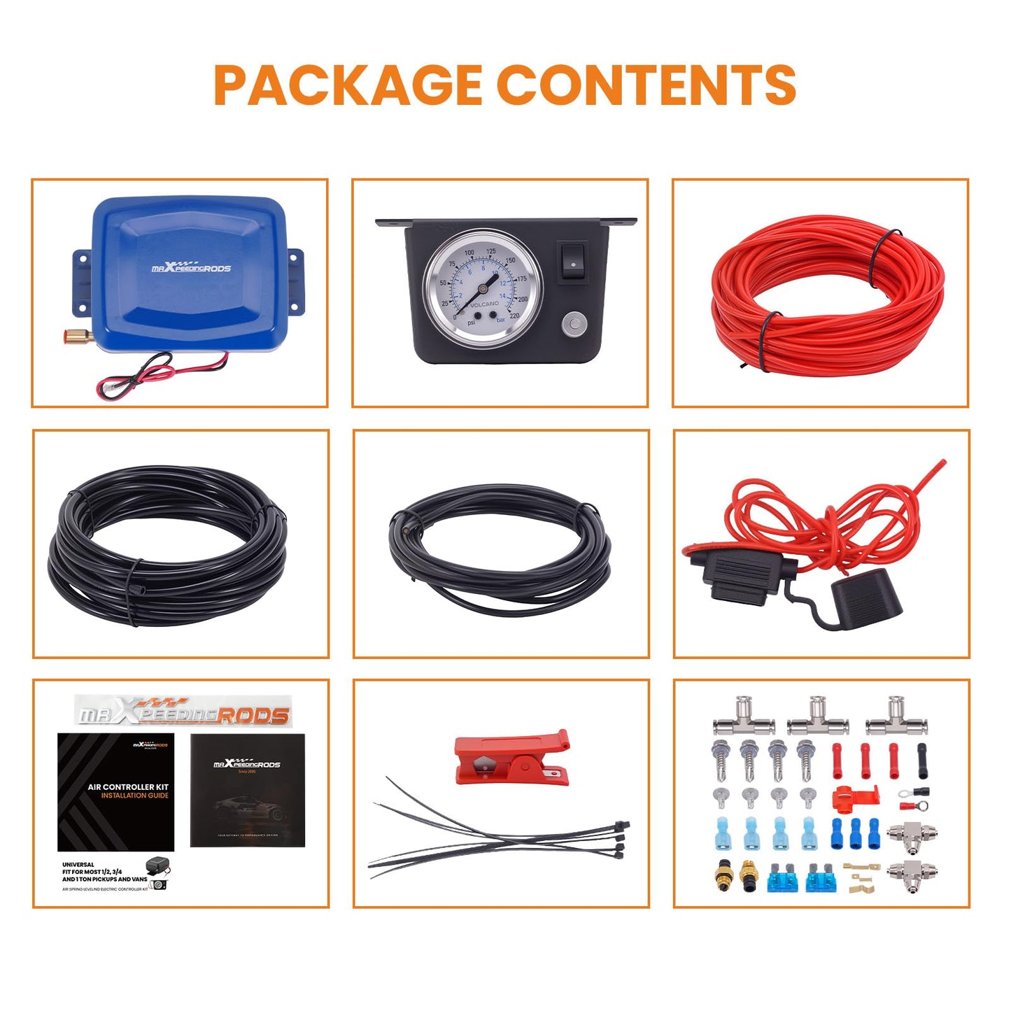 maXpeedingrods On Board Air Compressor System Universal Air Bag Compressor Kit with Gauge Air Line Fittings for Trucks Vans Blue