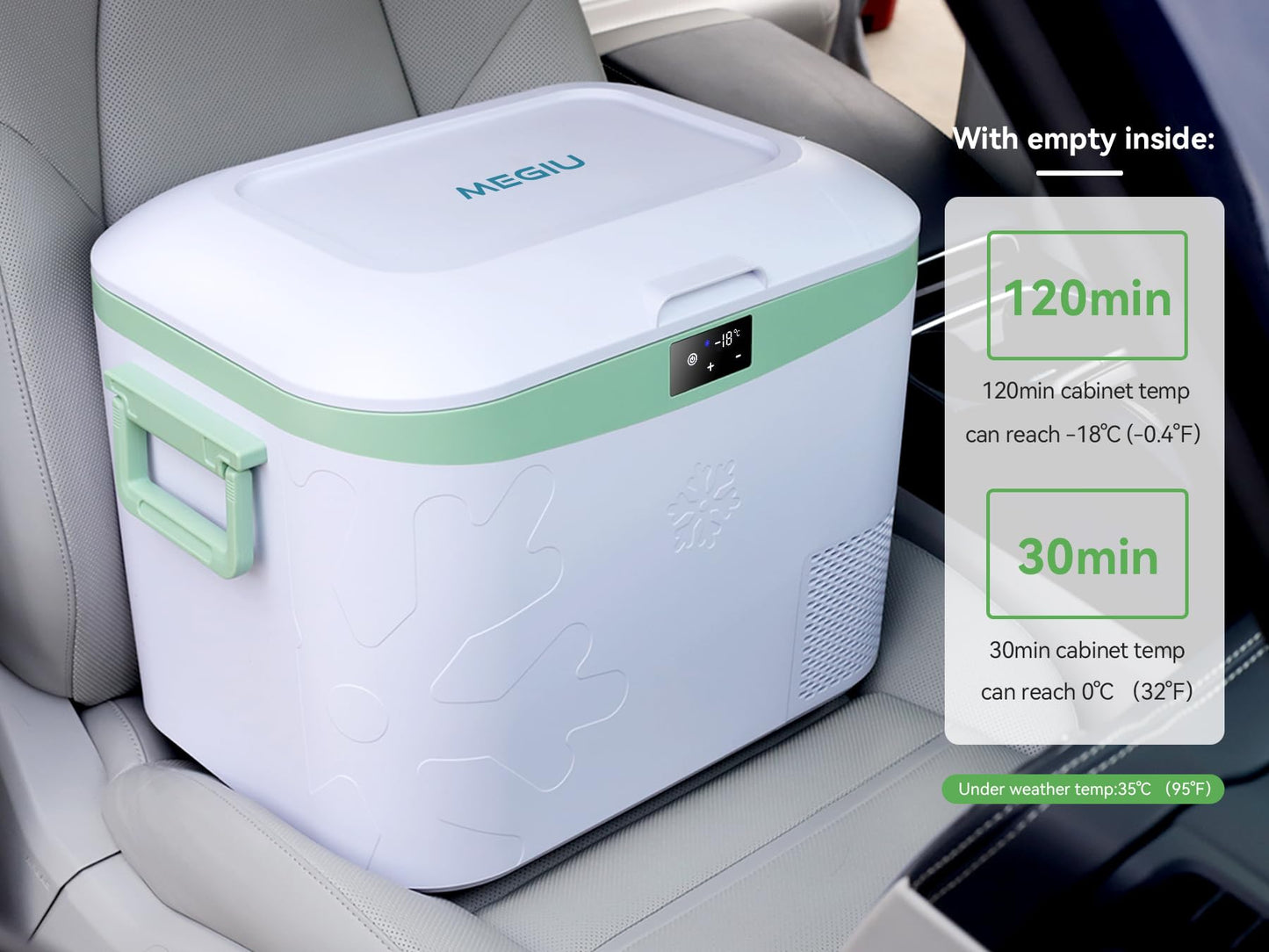 Megiu Car Refrigerator, Portable 12V Fridge 19 Qt (18 L) 12 Volt Freezer Compressor Cooler 12V/24V DC 110～240 V AC for Truck Van RV Camper SUV and Home Use -18℃~+15℃