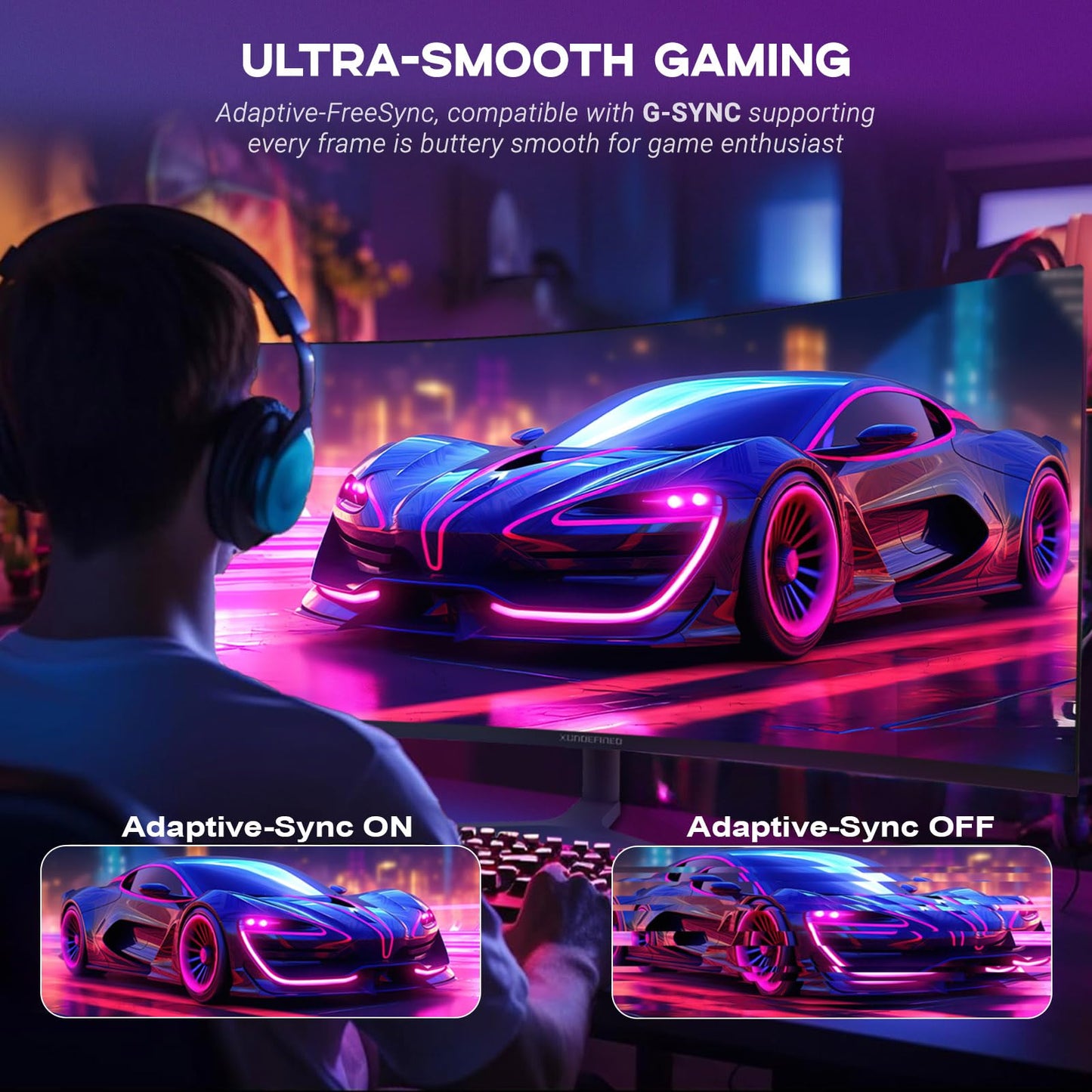 34 Inch Curved Monitor with Speaker, 180Hz UWQHD 3440x1440 Ultrawide Curved Gaming Monitor Split Screen, 4000：1 Contrast, sRGB 126%, FreeSync & G-SYNC, HDMI, DisplayPort, VESA, Height/Tilt/Swivel