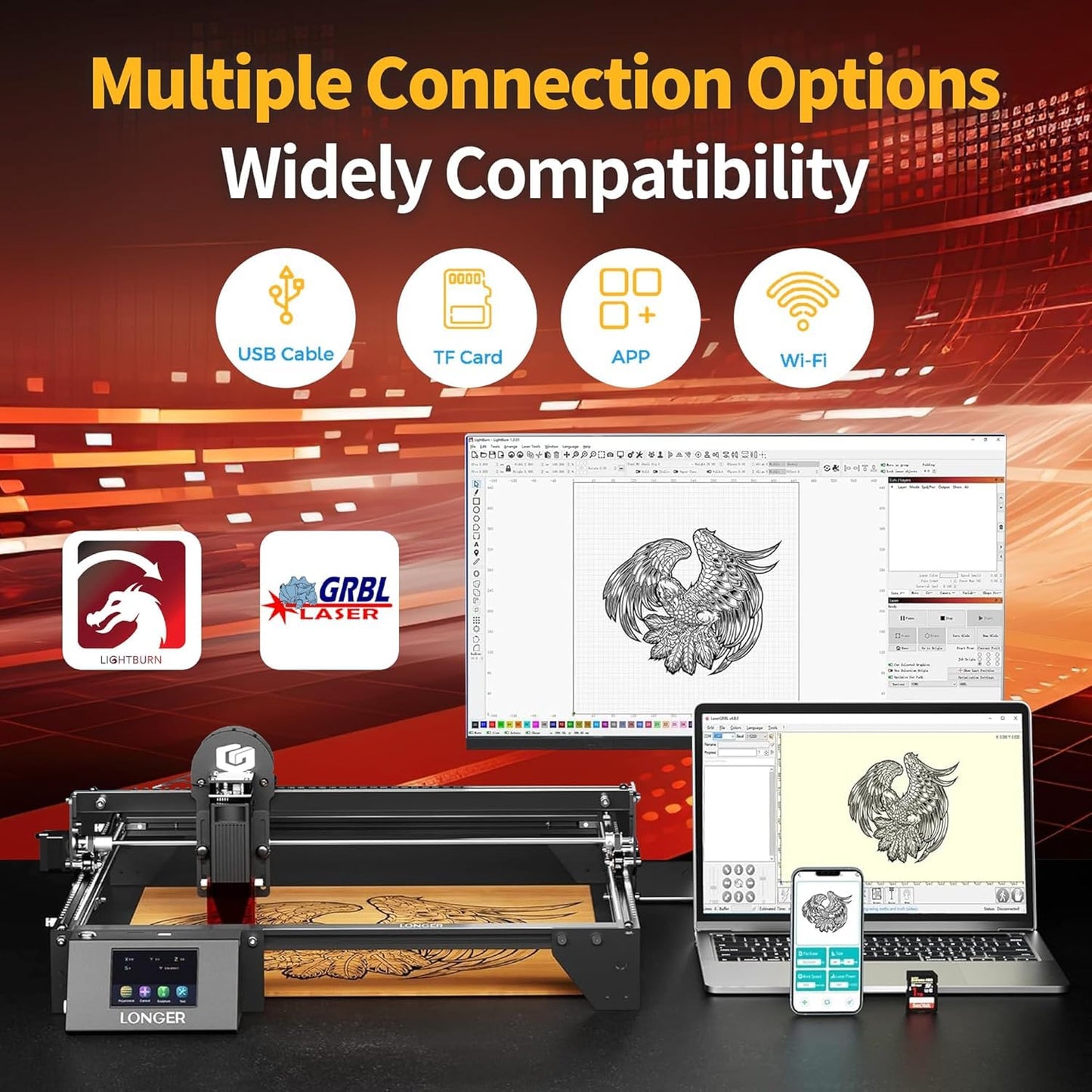 Longer RAY5 10W Laser Engraver,10000mW Output, 32-bit Motherboard, App Offline Control, DIY Engraver Tool for Metal/Glass/Wood，Engraving Area 15.75"x15.75"