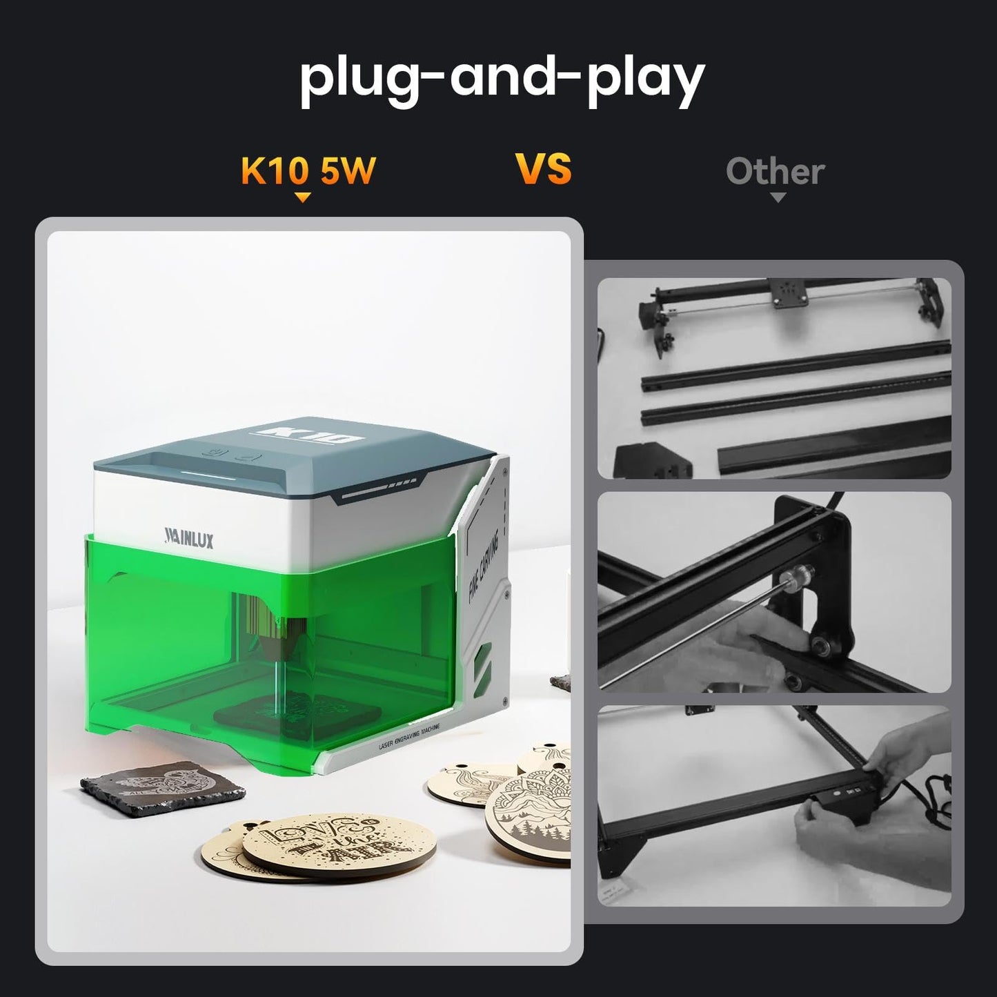 WAINLUXPRO K10 5000mW Laser Engraver Machine, Mini Laser Engraving Machine for Wood Leather Silicone Paper Glass Acrylic Cloth, Grabadora Láser, Engraver Laser Class1