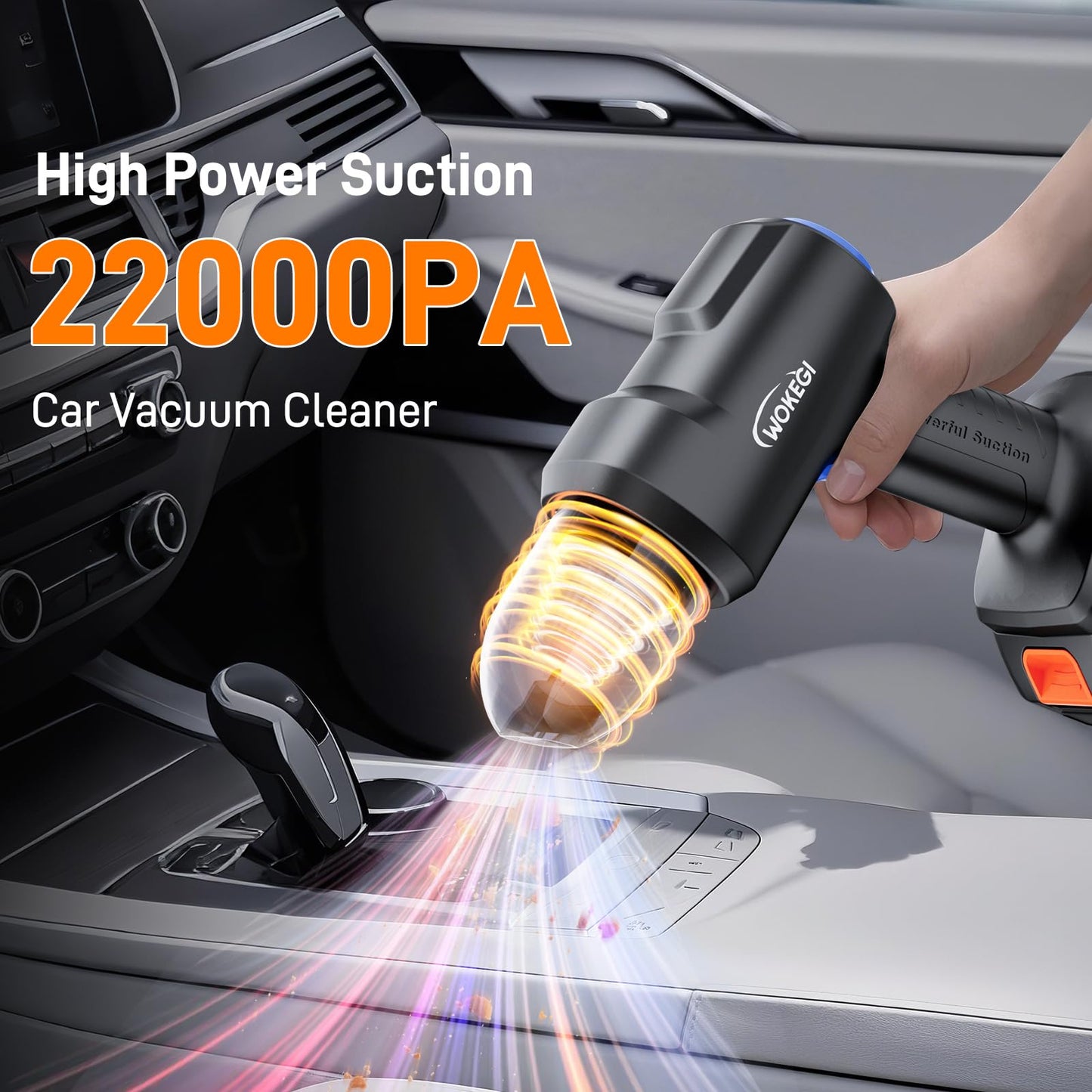 WOKEGI 22000PA High Power Cordless Car Vacuum,4 in 1 Handheld Vacuum Cleaner Wireless,Car Vacuum Cleaner with 180W brushless Motor,Fast Charging Vacuum Cleaning for Car,Home,Office,Pet