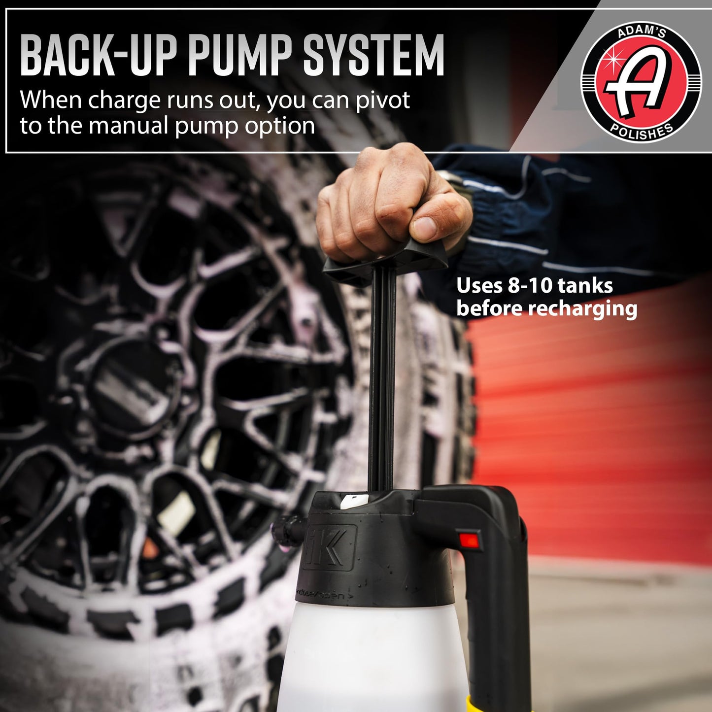 Adams x Ik eFoam Pro 2 - Electric Foam Sprayer for Car Wash, Auto Detailing, Wheel & Tire Cleaning - Hoseless & Pump Free Cleaner for Cars, Trucks, RV & Motorcycles