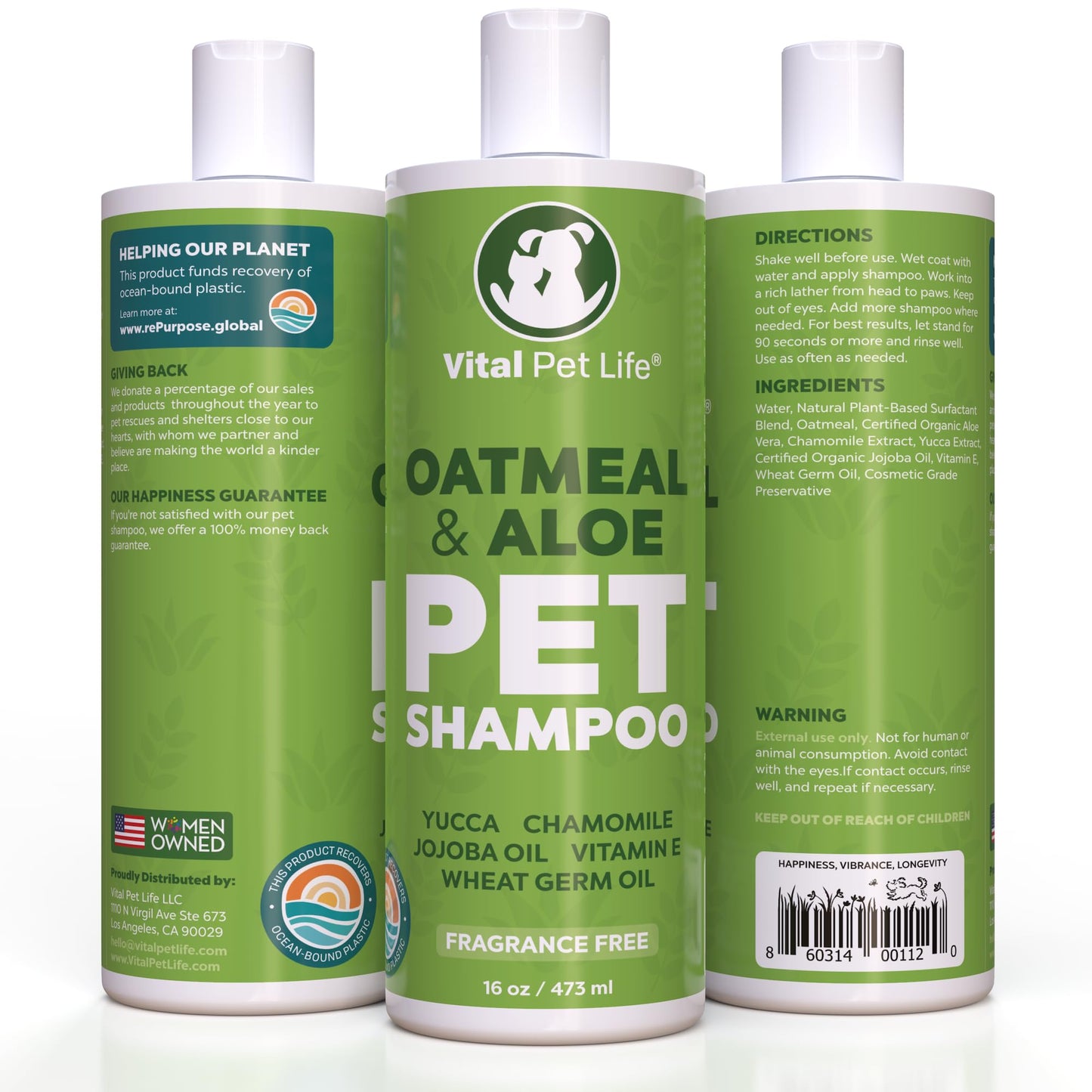 Dog Shampoo with Oatmeal, Aloe Vera, Chamomile, Jojoba Oil, Vitamin E - Natural Ingredients, Helps Allergies Dry Coats & Itchy Sensitive Skin, No Parabens or Artificial Dyes, 16 oz