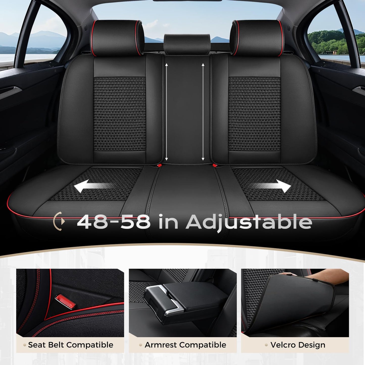 Coverado Car Seat Covers Full Set, Nappa Leather Black Seat Covers for Cars, Waterproof Car Seat Protector, Front and Back Seats Universal Fit for Most Vehicles