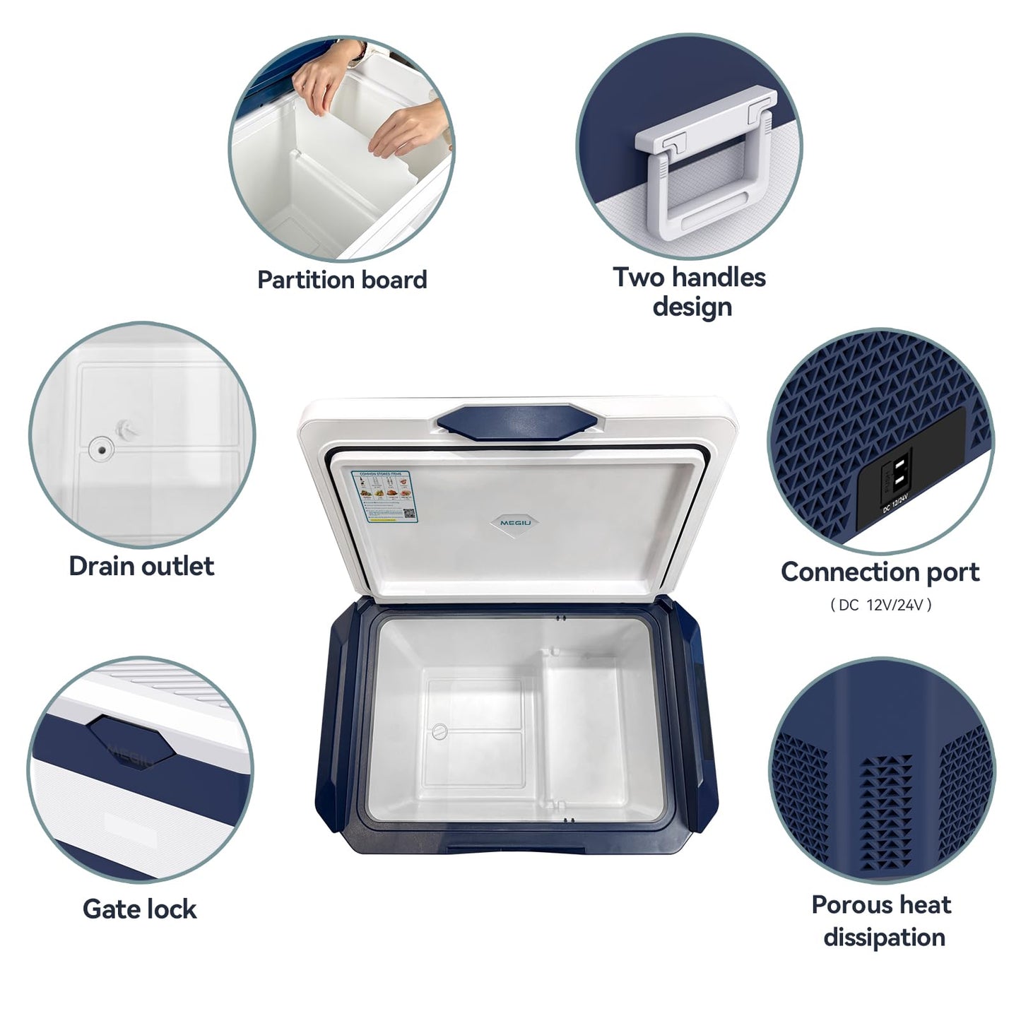 Megiu 12 Volt Refrigerator Car Fridge Portable 12V 45 Quart Freezer Compressor Cooler 12V/24V DC 110～240 V AC for Truck Van RV Camper SUV and Home Use