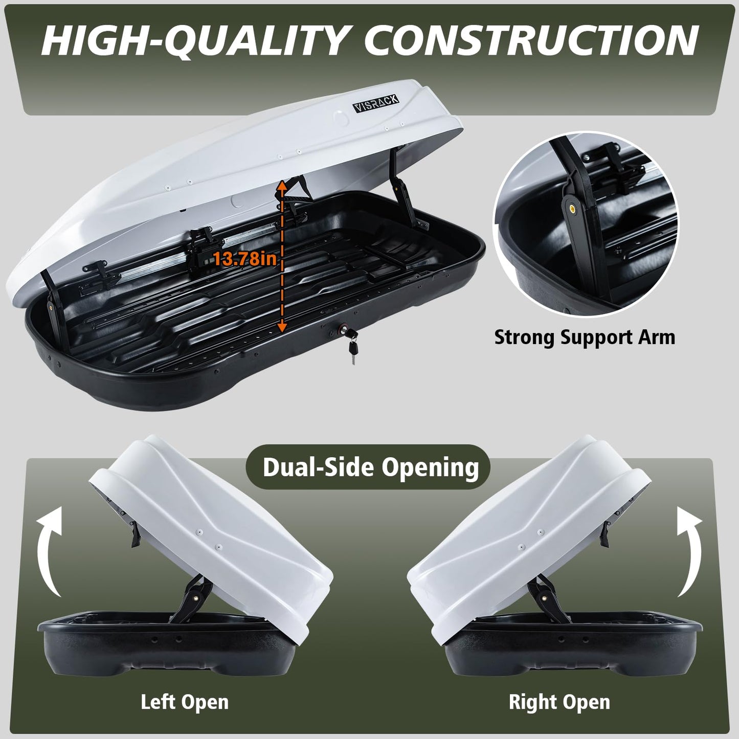 QUAWIP Rooftop Cargo Box,Rooftop Cargo Carrier Hard Shell with Security Keys, Waterproof Heavy Duty Roof Cargo Box, 56 (L) x 30 (W) x 15(H) Inches 13 Cubic Feet (Tool-Free Install) (T22)