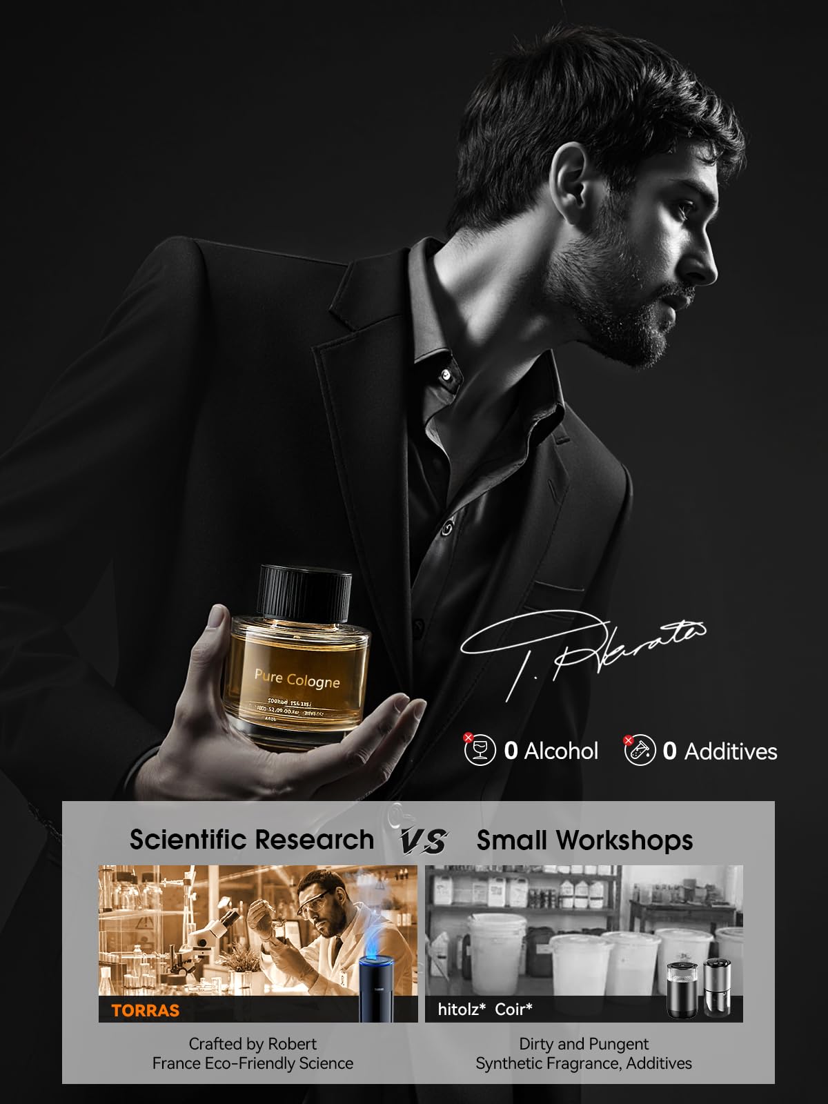 TORRAS Smart Car Air Freshener, Ultrasonic Mist, Blue Light Enhanced Fountain Nozzle, Automatic On/Off, Adjustable Fragrance, Rechargeable Battery, Ambient Light, Premium Cologne Scent