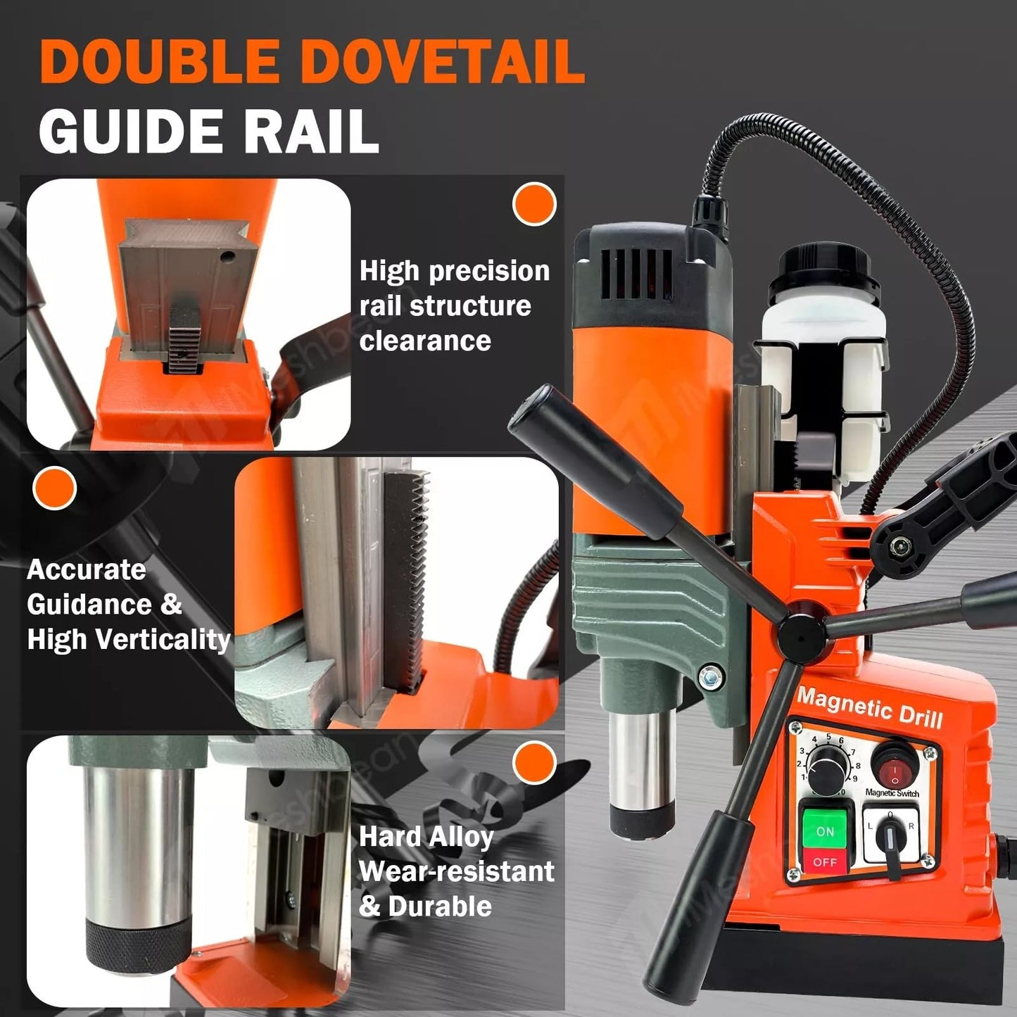 Magnetic Drill Press, 1400W Mag Drill Press with 2" Dia. 2922lbf/13000N Mag Force, 810 RPM Electric Drilling Machine with Stepless Speed & Reversible Direction for Metal Surface & Home Improvement