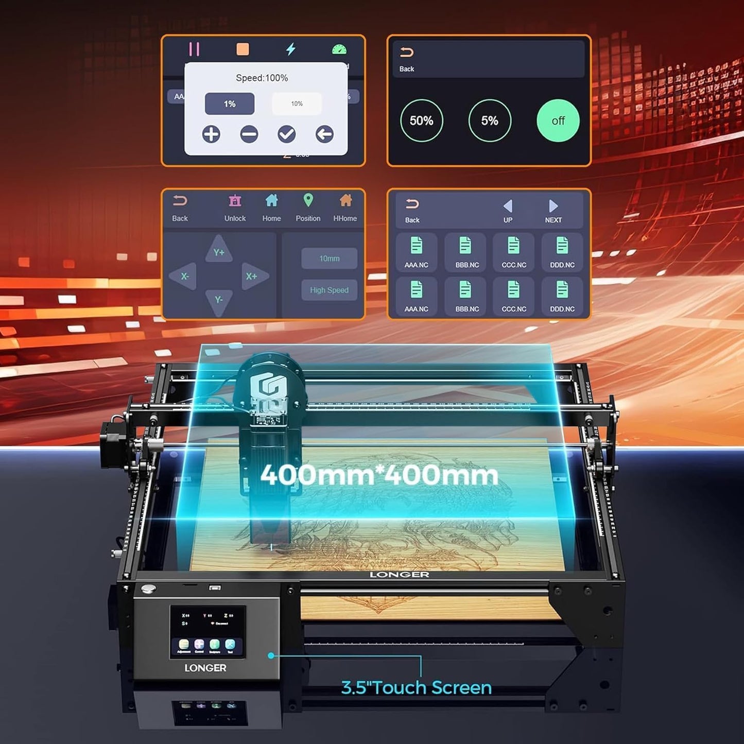 Longer RAY5 10W Laser Engraver,10000mW Output, 32-bit Motherboard, App Offline Control, DIY Engraver Tool for Metal/Glass/Wood，Engraving Area 15.75"x15.75"