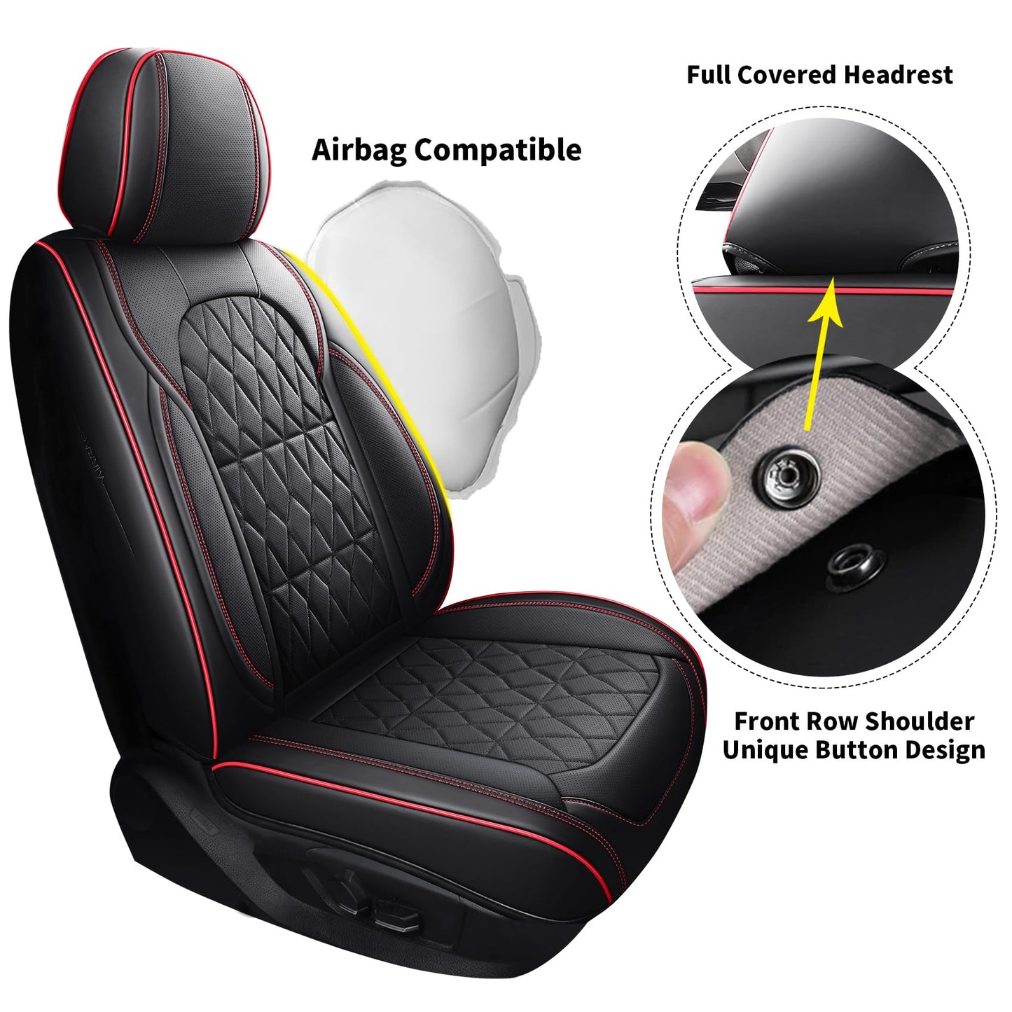 Aierxuan Leather Car Seat Covers Full Coverage Universal Fit Ford Focus Hyundai Elantra Honda Civic Toyota Corolla Nissan Murano Altima Rogue, Full Set, Black-Red