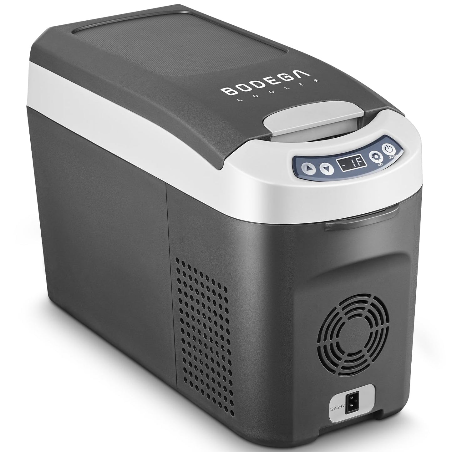 BODEGACOOLER 12 Volt Car Refrigerator, 16 Quart (15L) Small Car Fridge, Portable Freezer(-4℉~68℉), Car Cooler with 12/24V DC for Outdoor, Vehicles, Camping, Travel