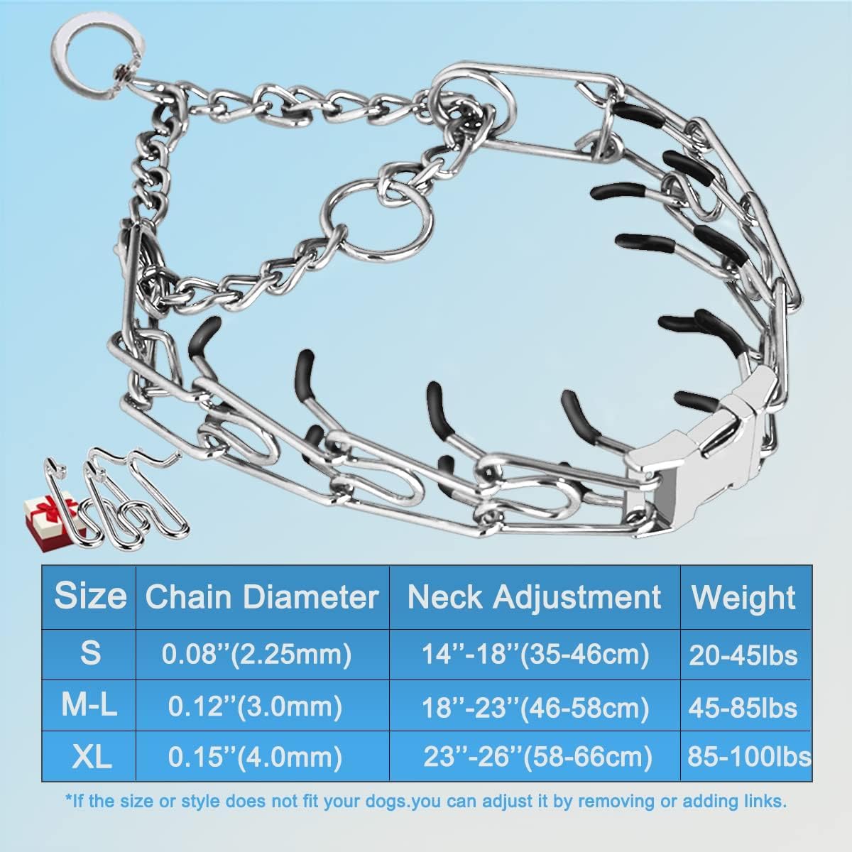 Prong Collar for Dogs, Adjustable Dog Training Collar, Dog Pinch No Pull Collar with Quick Release Buckle for Small Medium Large Dogs(Packed with Two Extra Links)