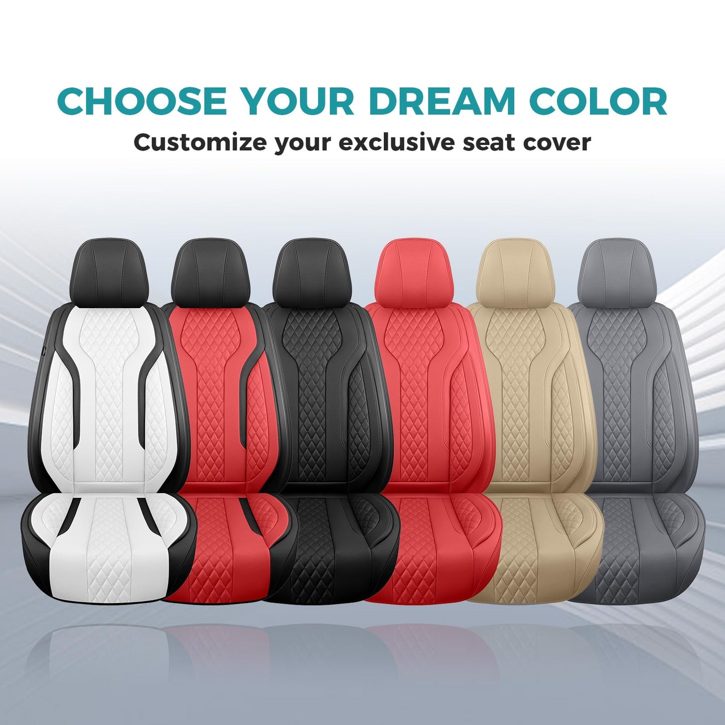 FEINEPRO Leather Car Seat Covers - Breathable Faux Leather Seat Covers Full Set for Cars SUV Sedan - Waterproof - Grey