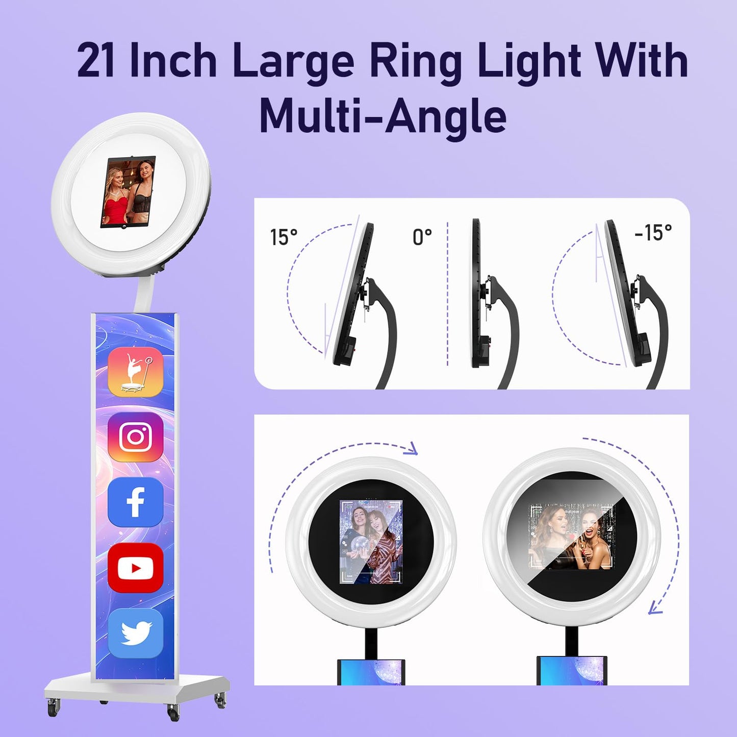 MWE Portable Photo Booth Machine Stand Compatible with Any Ipad with Software APP and Remote Control, RGB Ring Lights Music Sync, Free Custom Logo,ChackTok VIP (White, Light Box-Honeycomb Case)