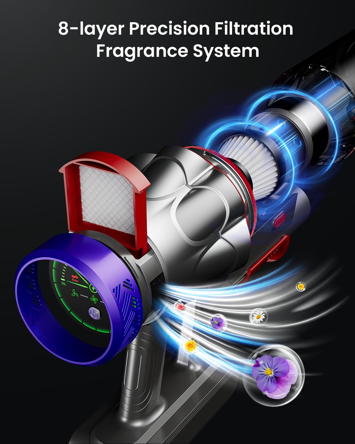 Cordless Vacuum Cleaner, 48KPa 580W 65Mins Vacuum Cleaner for Home, Anti-Tangle Self-standing Stick Vacuum with Scented Tablet, Upgraded Dust Cup Scraping, Vacuum Cordless for Pet Hair/Carpet/Floors