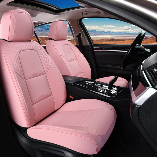 Coverado Car Seat Covers Front Seats, 2 Piece Car Seat Protector with Removable Headrest, Nappa Leather Breathable Seat Cushion Universal Fit for Truck Automotive Most of Cars Pink
