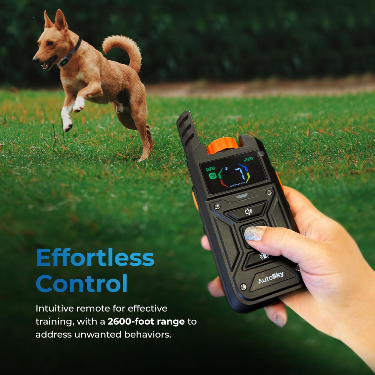 AutoSky Remote Controlled Anti-Bark Collar - Training Collar with Remote Waterproof with Training Modes, Rechargeable E-Collar for All Breeds