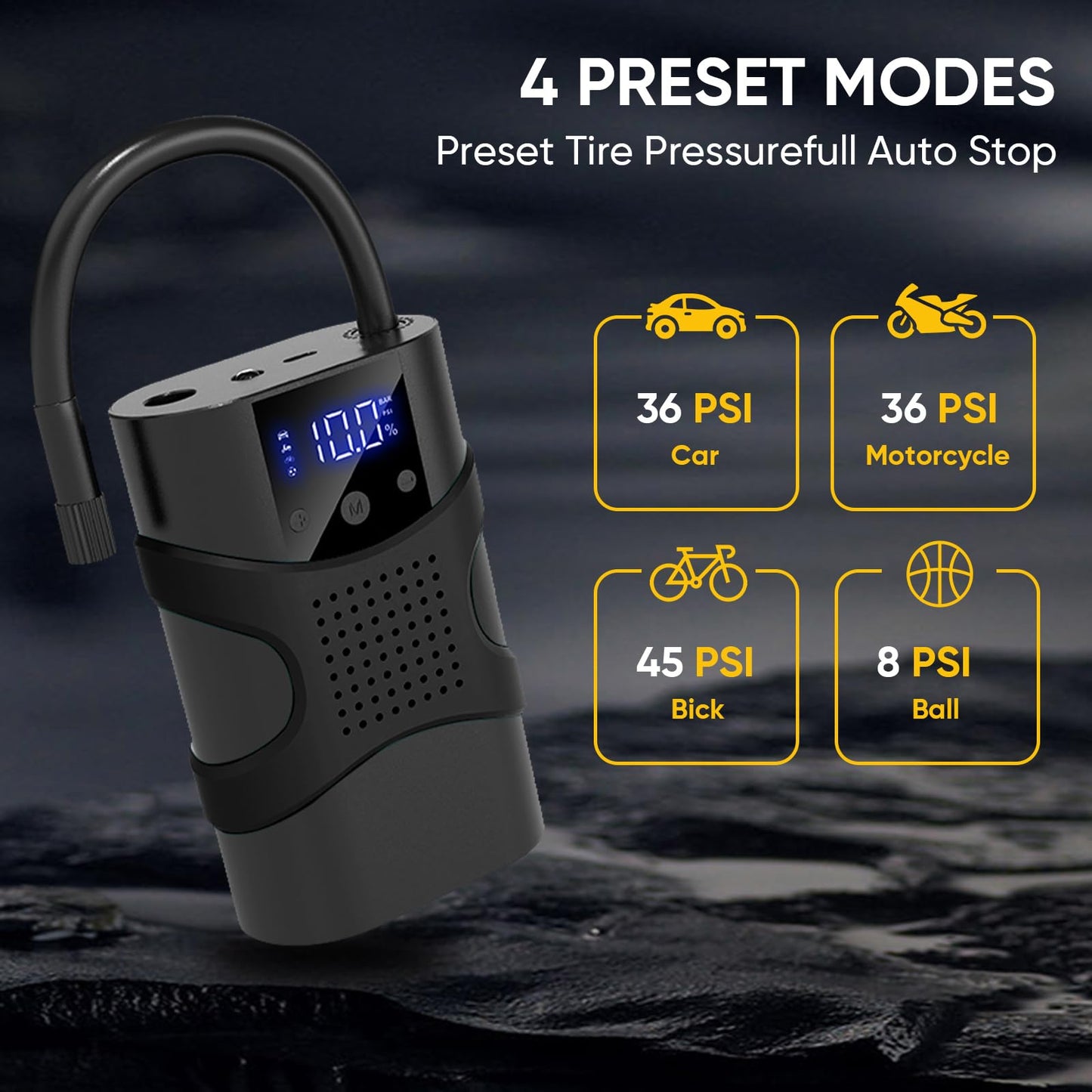 Tire Inflator Portable Air Compressor Cordless, 150PSI 6.5x Faster Portable Tire Inflator,Car Tires Air Pump with LED Lights&Digital Pressure Gauge,Auto Shut-off Smart Air Pump Suitable SUV,Truck,Bike