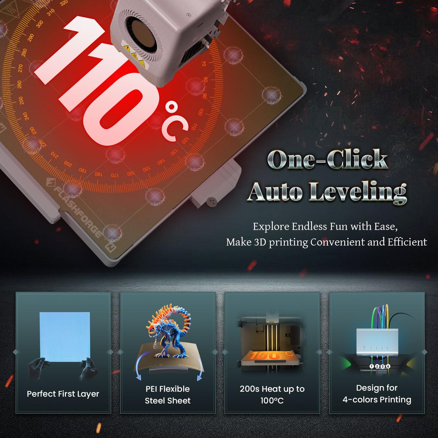 FLASHFORGE AD5X 3D Printer,Multi-Color 3D Printing,Max 600mm/s High Speed,Fully Auto Leveling,Large Flow High Temp Direct Extruder,Print Smooth & Precision,220x220x220mm Build Volume