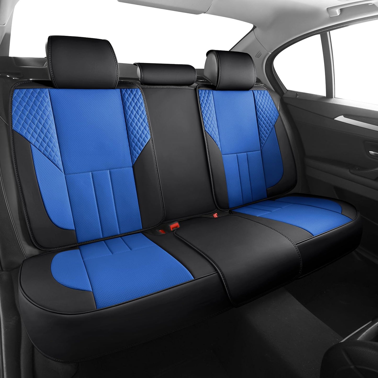 FEINEPRO Car Seat Covers Full Set - Universal Seat Covers for Cars SUV Truck – Faux Leather Automotive Seat Covers, Breathable & Waterproof Front and Rear Seat Protectors, Fit for Most Cars-BlackBlue