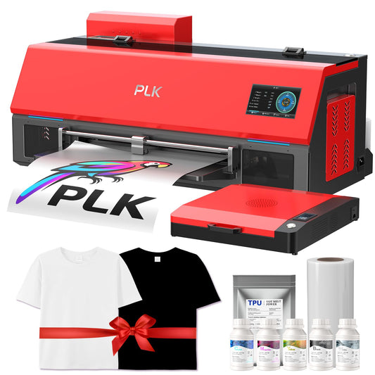 PLK A3 Plus XP600 DTF Printer, Double-Speed Than L1800/L805, 4.5'' Touch Screen, Auto-Cleaning, Dual White Ink System, Film-Cutter, Apparel Printer Machine, 2-Year Ink Included