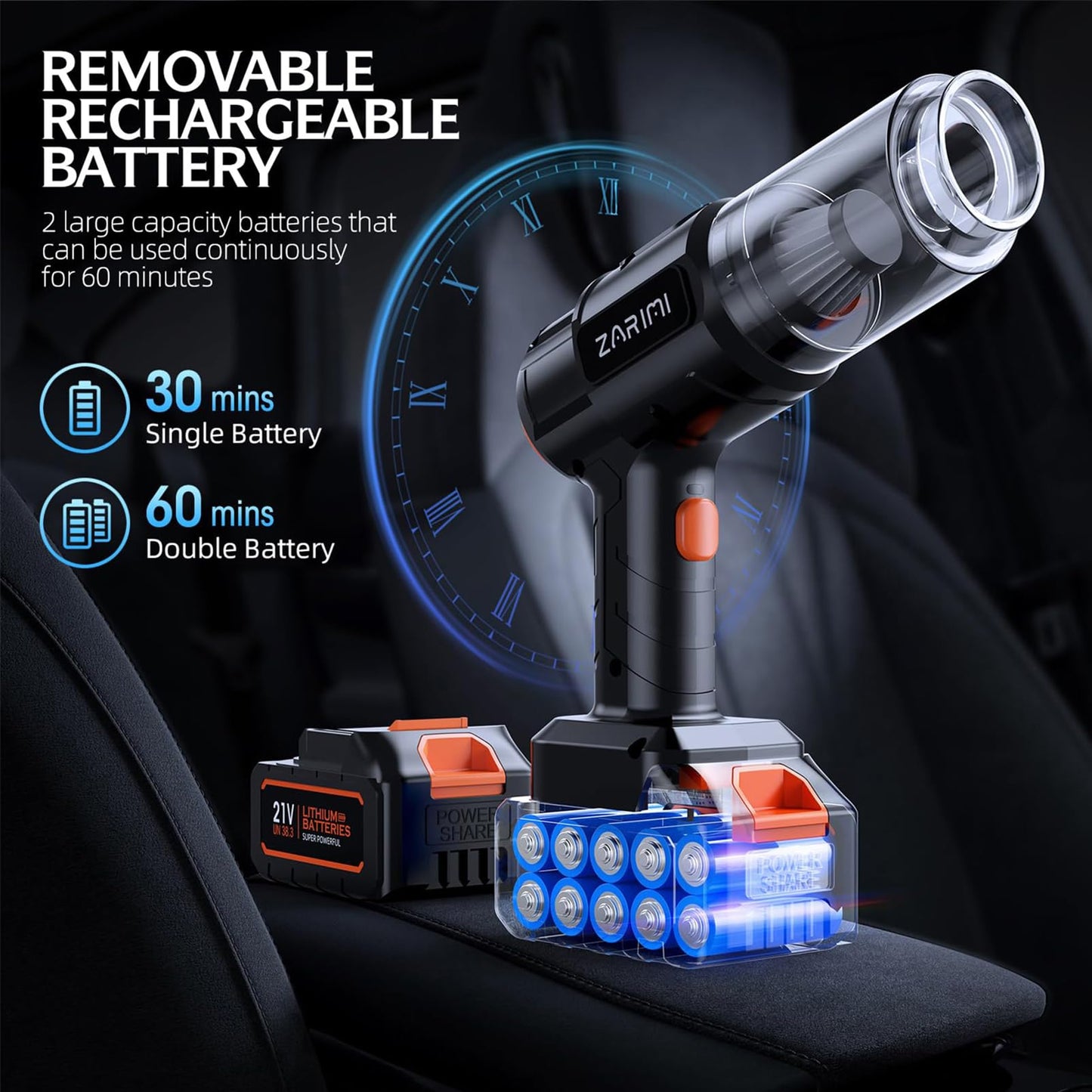 Car Vacuum Portable Cordless, 40,000Pa High Power Dust Buster, 6-in-1 Handheld Vacuum Cleaners for Home, Car, Pet Hair, Keyboard, Black