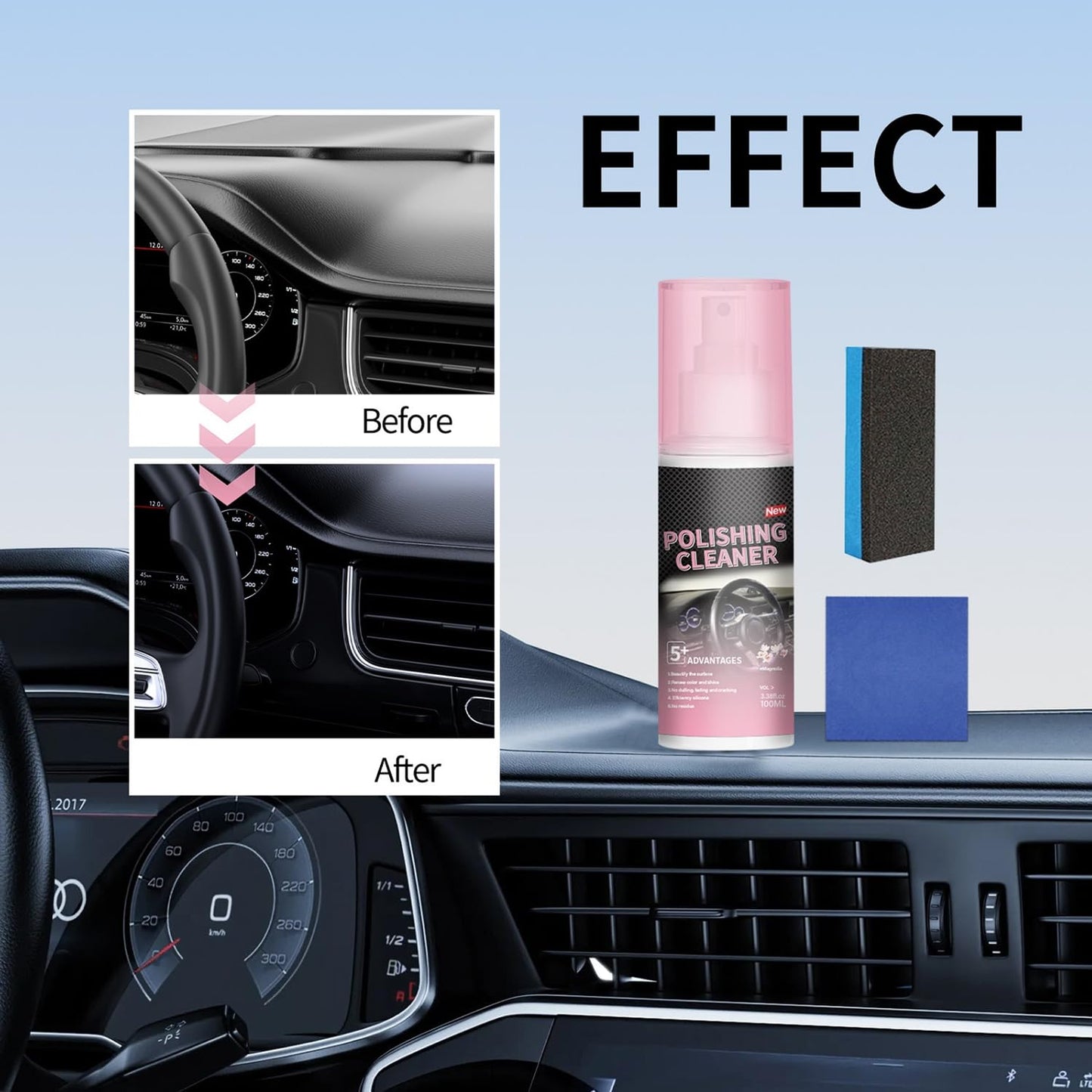 2PCS New Polishing Cleaner Car Interior, Interior Detail Spray, Cleaning & Decontamination, Interior All Purpose Car Cleaner for Rubber, Leather(100ml)