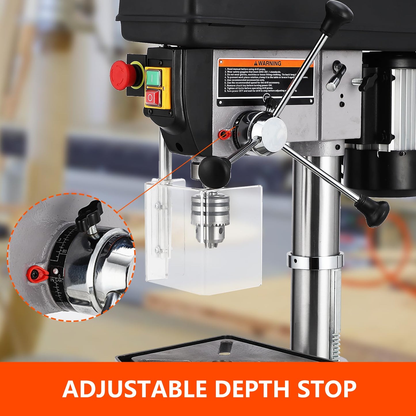 17 in Floor Drill Press with Swing-away Safety Guard, 12 Amp 120V Pure Copper Motor, 200-3630 RPM Variable Speed, 0-45° Tilting Worktable, Tabletop Drilling Machine for Wood Metal