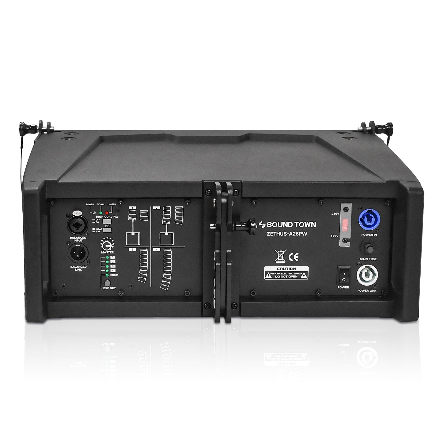 Sound Town ZETHUS Series Powered Line Array Speaker System with Four Dual 6.5-inch Line Array Speakers, One Flying Frame, Black (ZS-A26X4F)