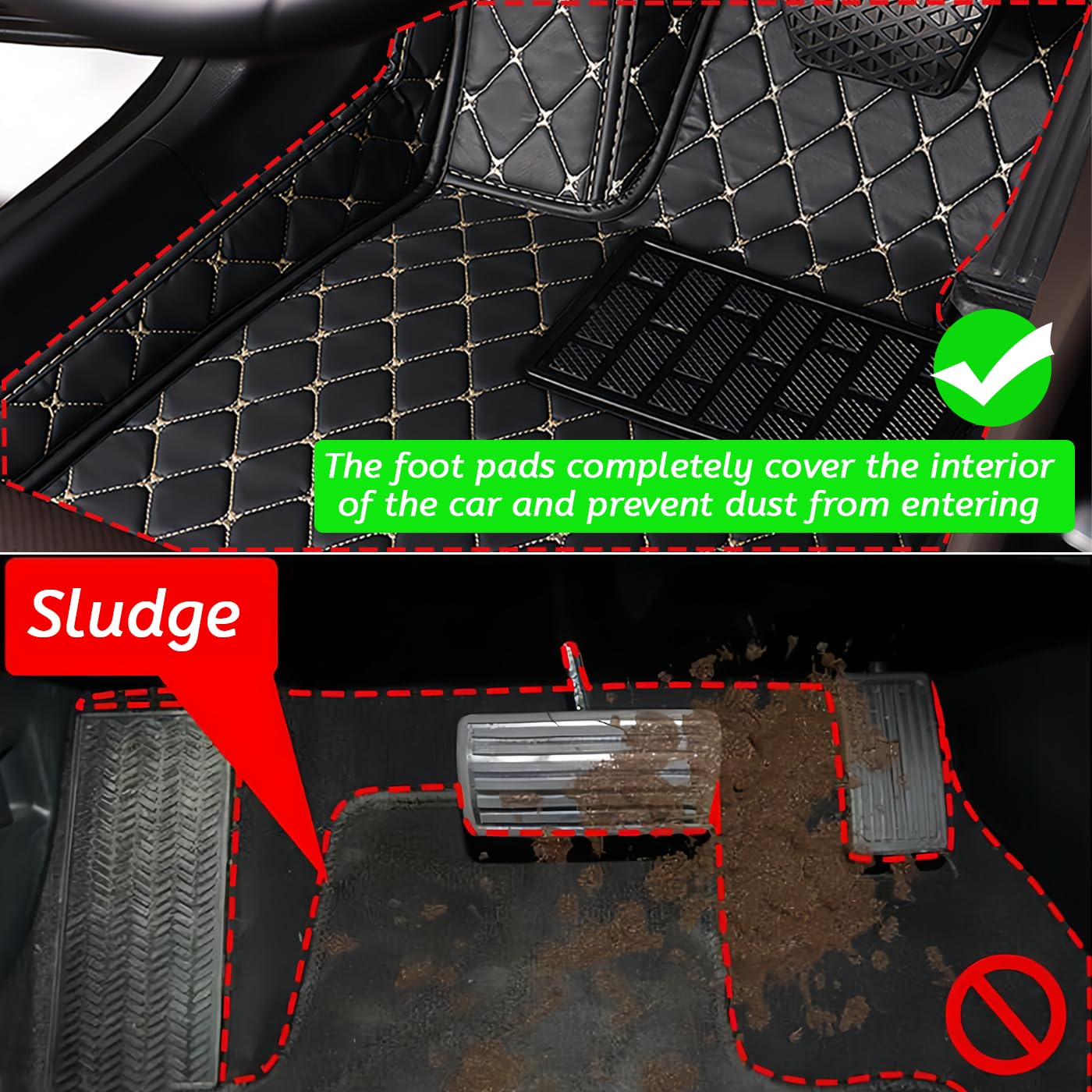 Fit for Dodge RAM 1500 1994-2011 Leather Car Floor Mats，Dirt-Resistant Floor Liners, Waterproof wear-Resistant Interior Accessories（Red）