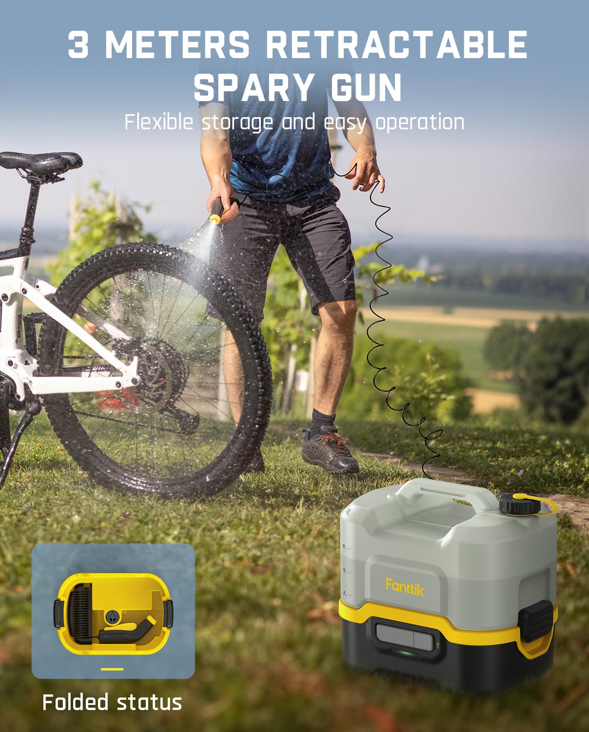 Fanttik NB8 Nano Portable Cordless Electric Sprayer w/2.1Gal Tank, Retractable Spray Head, 2600mAh Lithium Battery, IPX5, 72-98PSI, Portable Pressure Washer for Garden, Camping Shower and Pet Cleaning