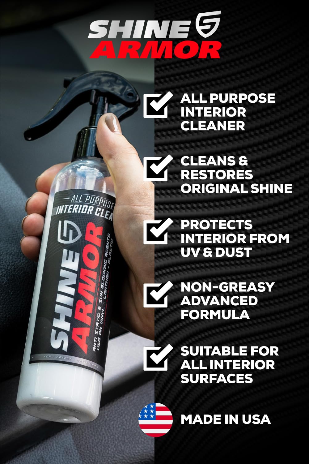 Car Interior Cleaner for Vehicle Detailing, Cleans and Protects Your Dashboard, Seats, Upholstery, Leather, Plastic, Vinyl, and More - 8 Fl Oz