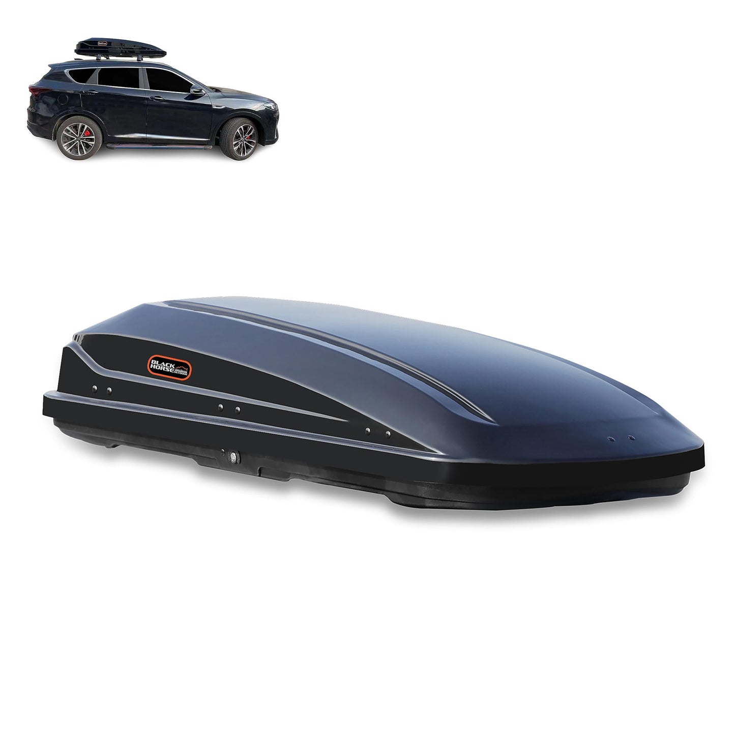 Black Horse Rooftop Cargo Carrier ABS + PMMA Hard Shell, 16 Cubic Feet Waterproof Car Roof Cargo Carrier Box w/Dual Side Opening, Security Key, 165lbs Capacity, for 28" to 80" Wide Crossbar Rack