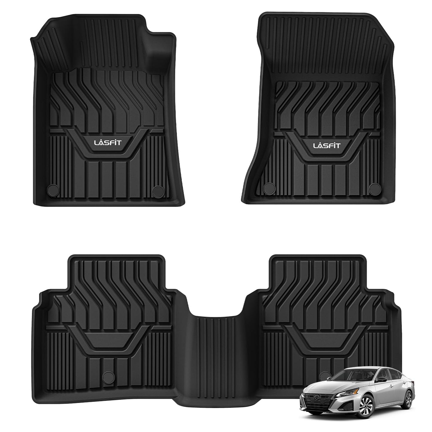 LASFIT Floor Mats for Nissan Altima 2025 2024 2023 2022 2021 2010 2019, Custom Fit All Weather Protection Durable TPE Floor Liners for 2019-2025 Altima S/SL/SR/SV/Platinum 1st & 2nd Row Car Mats,Black