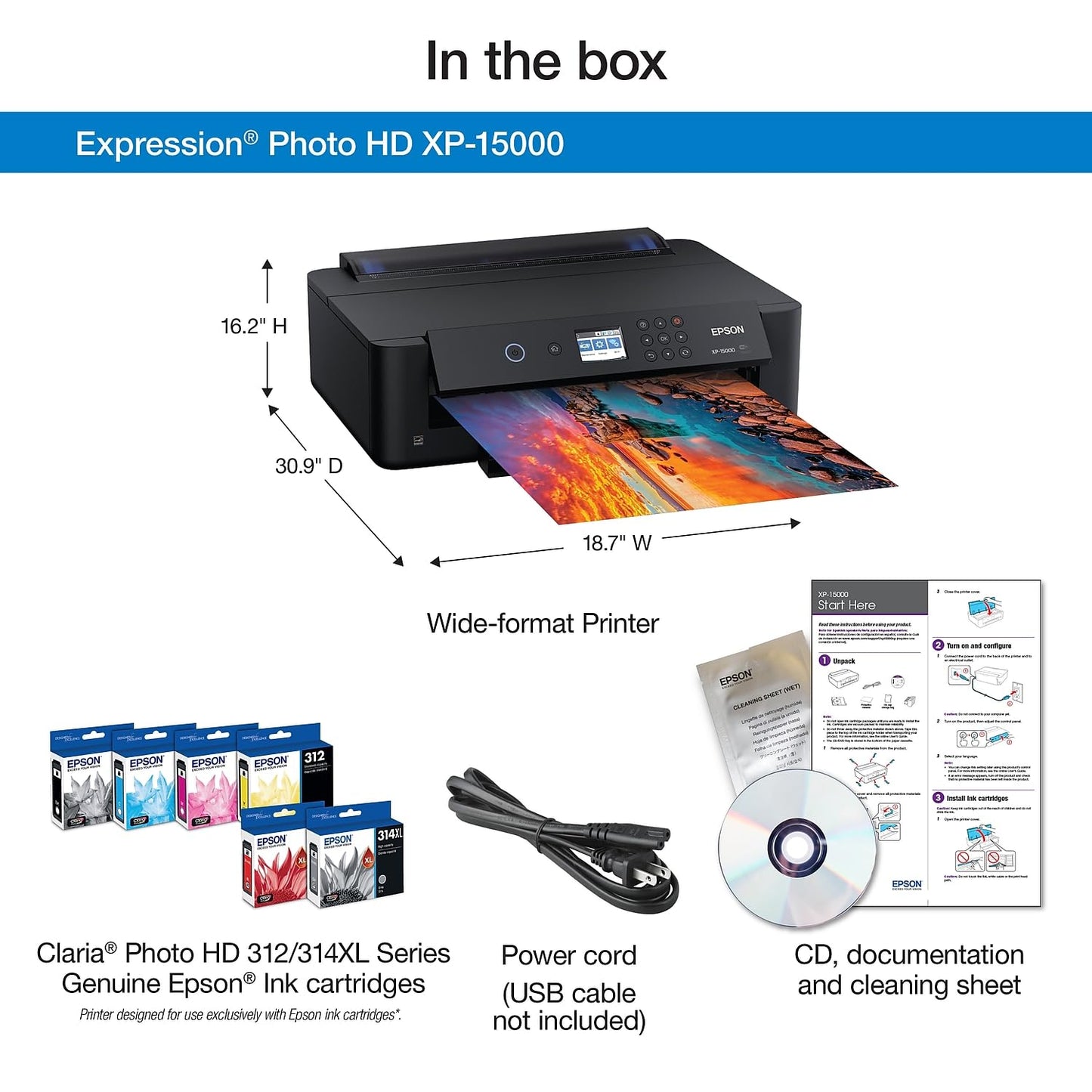 Epson Expression Photo HD XP-15000 Wireless Color Wide-Format Printer, Amazon Dash Replenishment Ready, Black, Large