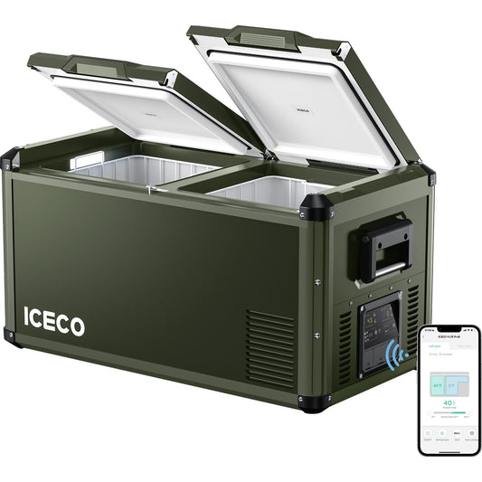 ICECO VL75 ProD 12V Refrigerator, Portable Freezer Fridge with AC/DC, 75L Dual Zone Car Fridge Powered by SECOP, 0℉ to 50℉, Electric Cooler for Car, Camping and Home Use [Olive Green Special Edition]