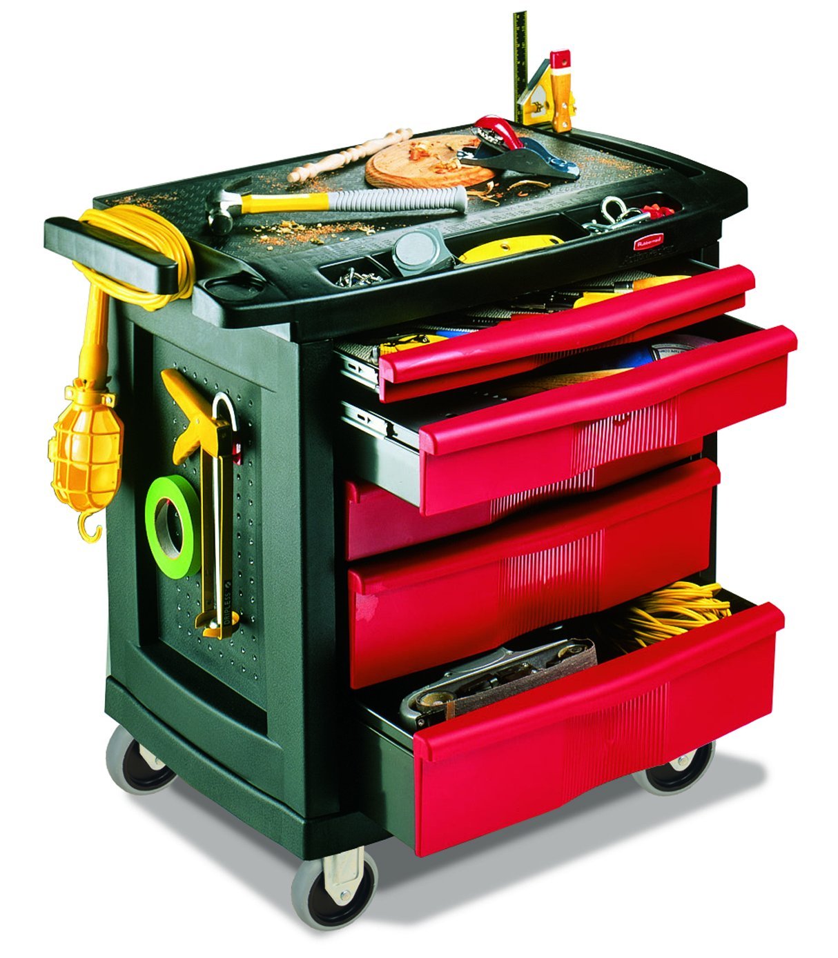 Rubbermaid Commercial Products Mobile Tool Work Center, 5 Drawers, 250 lb. Capacity, Black, for Warehouse/Garage/Cleaning/Maintenance