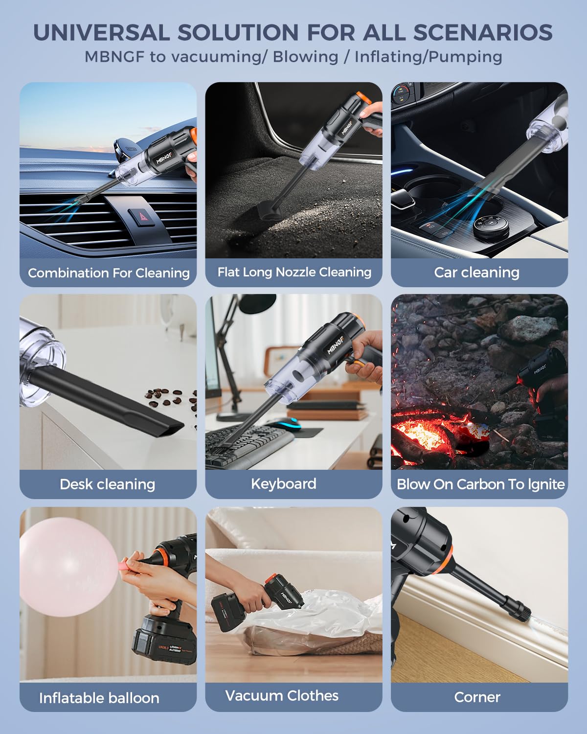 MBNGF Car Vacuum Portable Cordless,35000PA High Power Suction & Blower, Wireless Handheld Vacuum Cleaner for Car, Home, Office, Pet(Profound Black)