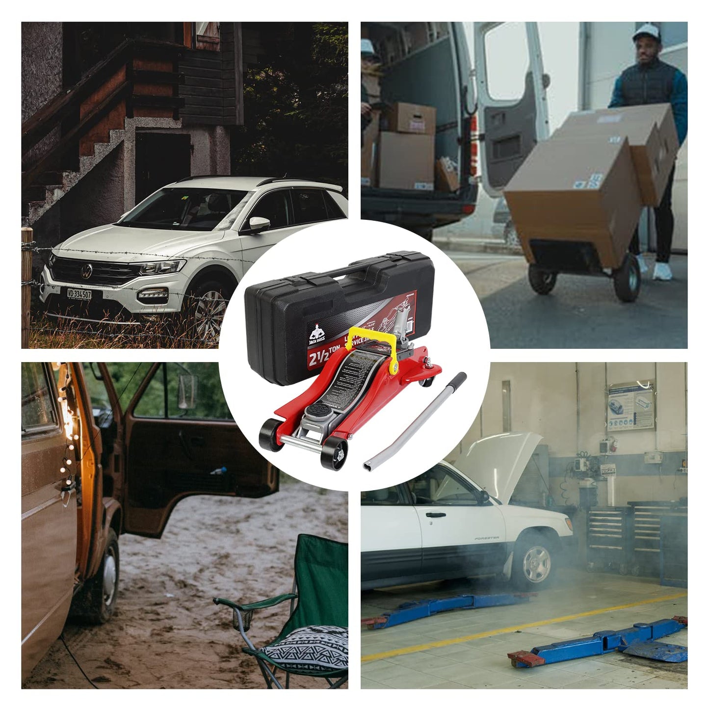 Jack Boss Floor Jack 2.5 Ton (5500 LBs) Hydraulic Low Profile Trolley Car Jack with Portable Storage Case, Lifting Range 3.5" to 14", Fit Use for Automotive Sedans, Red