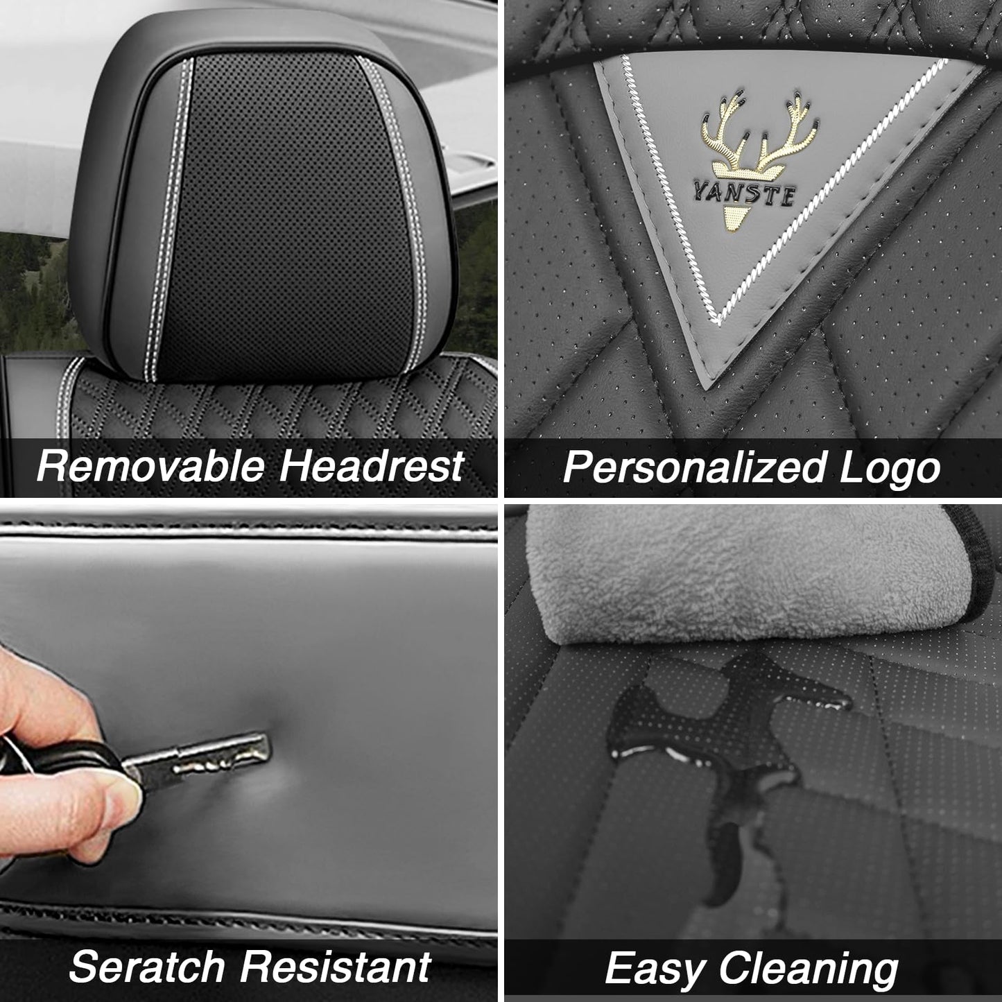 BYXN Leather Seat Covers Full Set,5 Seats Universal Car Seat Protectors,Easy to Install Cover Set,Waterproof Car Seat Covers Car Seat Cushions Fit for Most Cars SUVs and Trucks(5 Seats,Gray-Black)