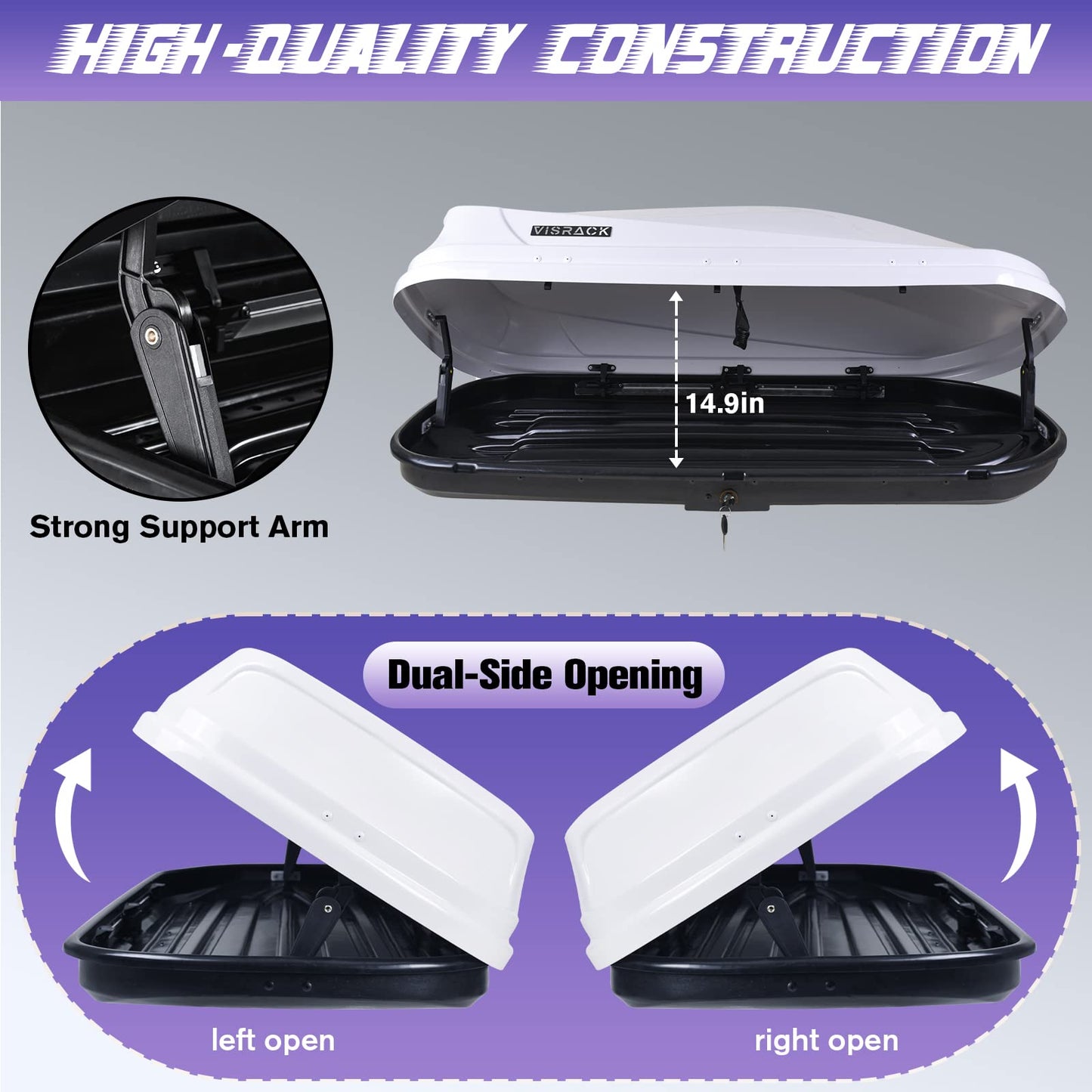 Large Rooftop Cargo Carrier with Roof Box, Heavy Duty Weatherproof Hard Shell Roof, 14 Cubic Feet Rooftop Cargo Box, White