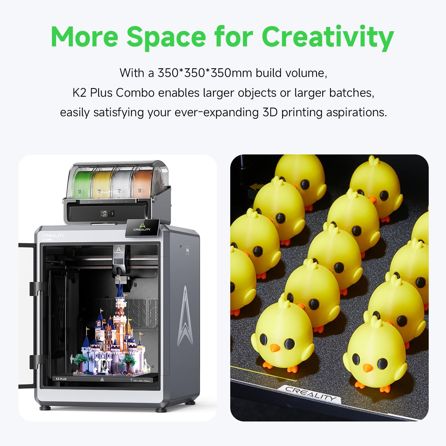 Official Creality K2 Plus Combo 3D Printers, Multicolor Printing Machine Up to 16 Colors, 600mm/s High-Speed Printing, Dual AI Camera for Monitoring, 350x350x350mm Build Volume& Filament System
