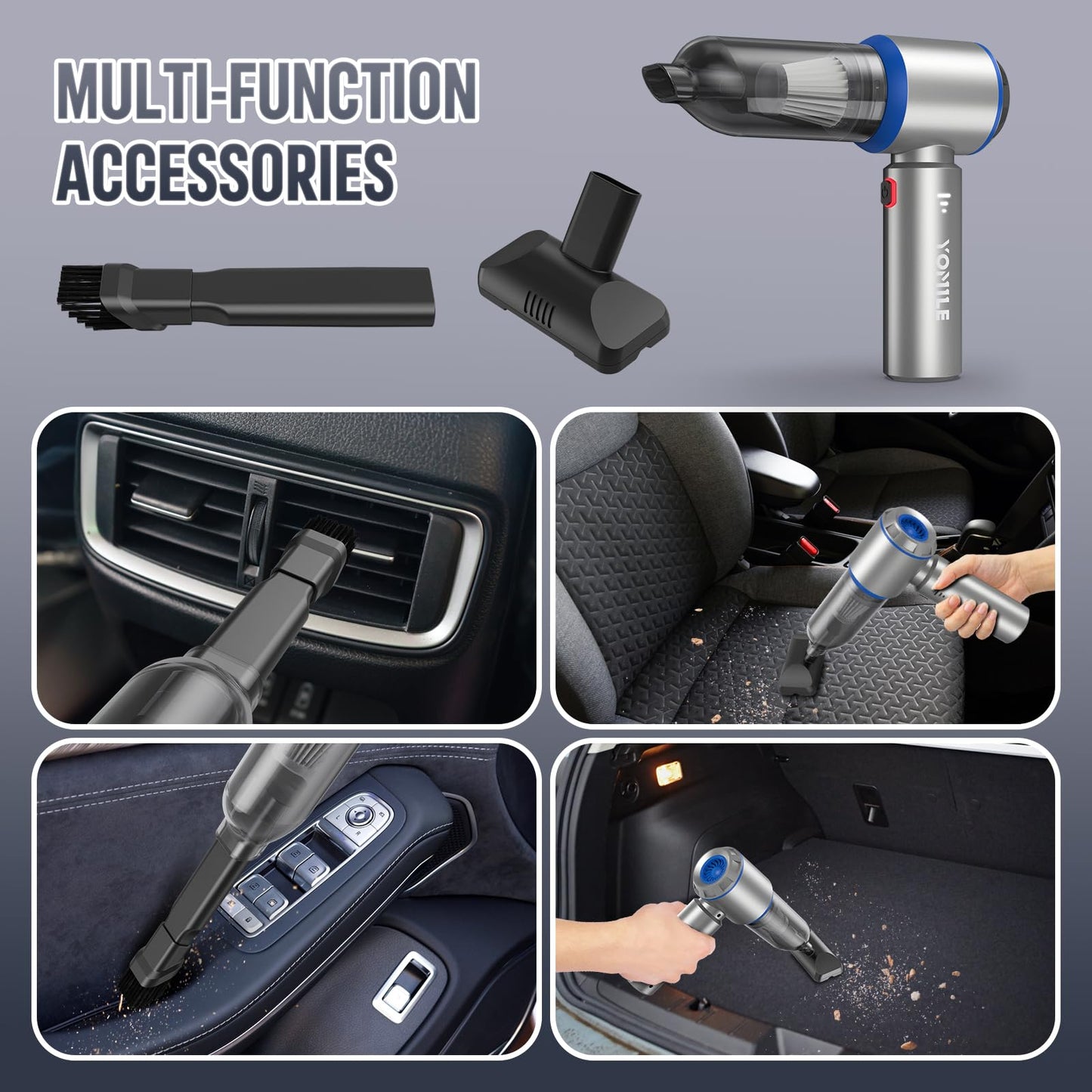 Mini Car Vacuum Cleaner, Upgraded 25KPa 120W Wireless Handheld Vacuum Cleaner, 9000mAh Rechargeable Battery, Portable Lightweight Air Blower, 210,000RPM Air Duster for Car, Office and Home Cleaning
