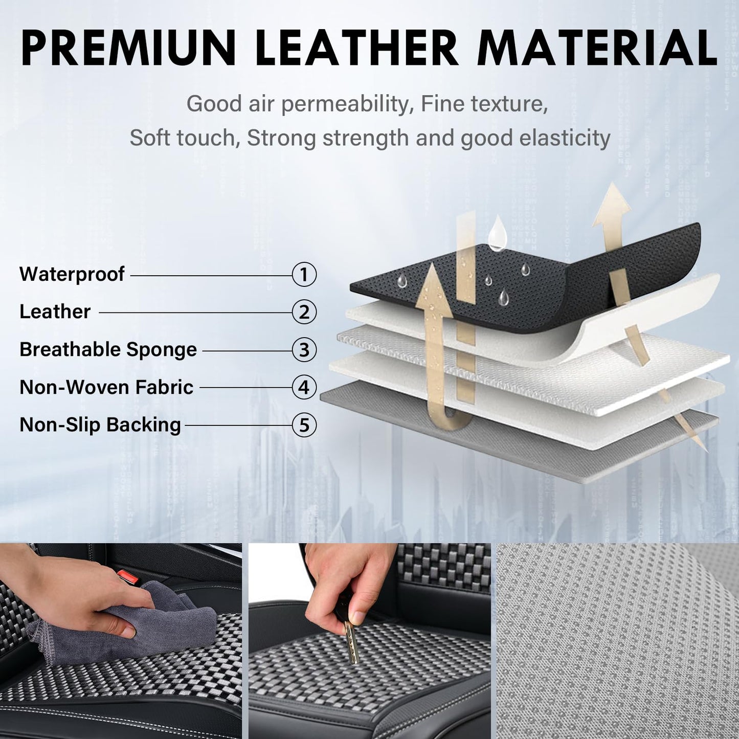 Coverado Front Car Seat Covers, Leather Seat Covers for Car, 2 in 1 Conversions Automotive Car Seat Cover Protector Universal Fit for Most Cars SUVs and Trucks(Black&Gray)