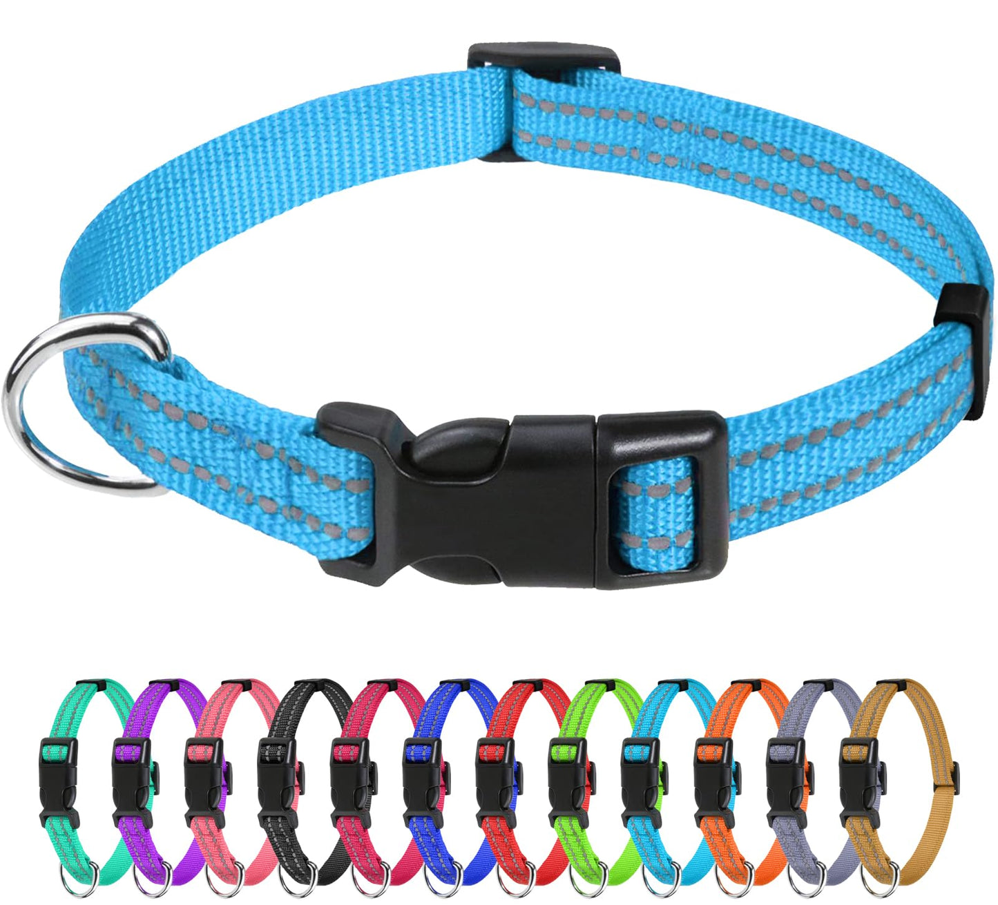 TagME Dog Collars for Small Dogs, Reflective Nylon Pet Collar with Quick Release Buckle, Small Dog Collar for Boys, Sky Blue, 3/8" Width